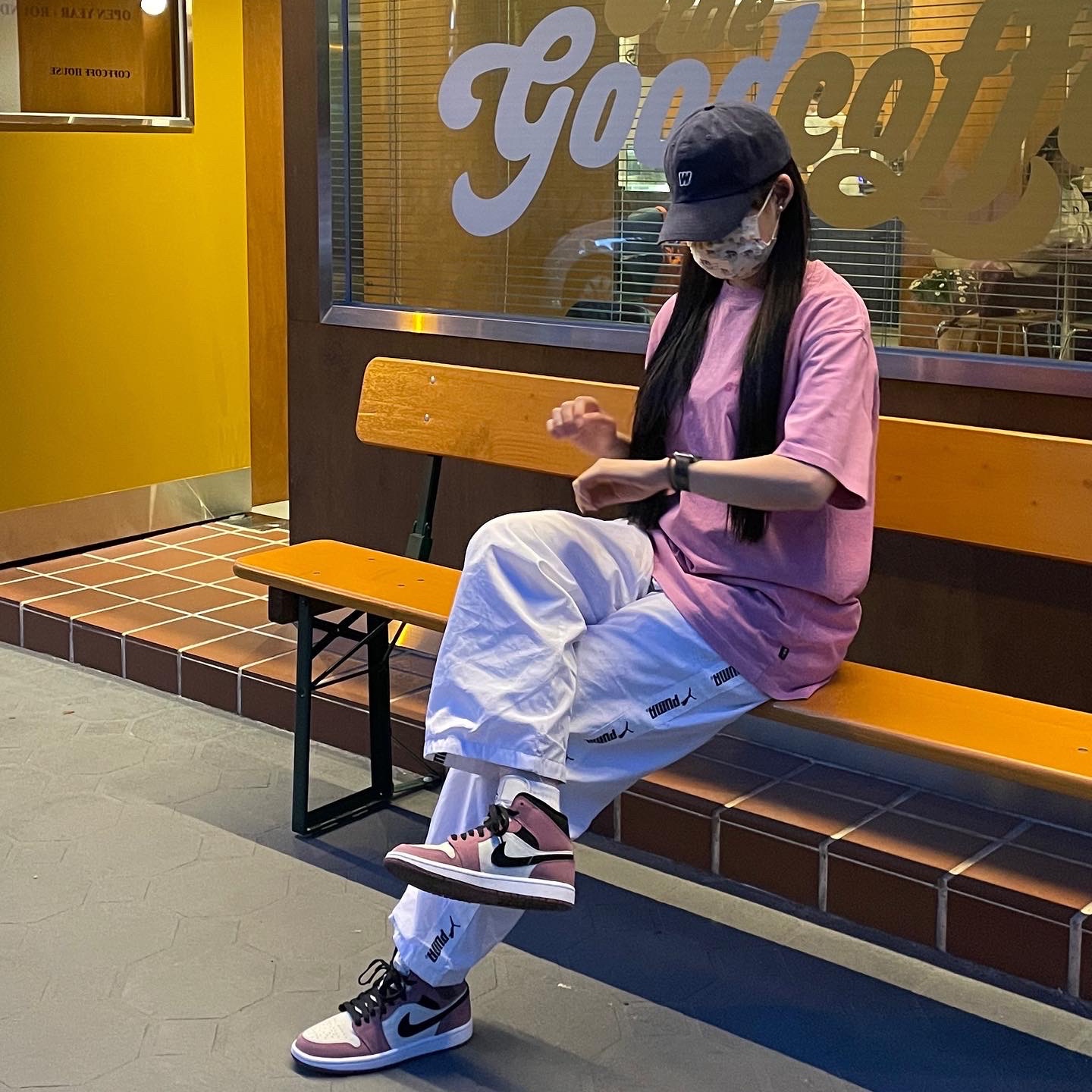 (W) Jordan 1 Mid SE Light Mulberry 착용 스타일 - 1
