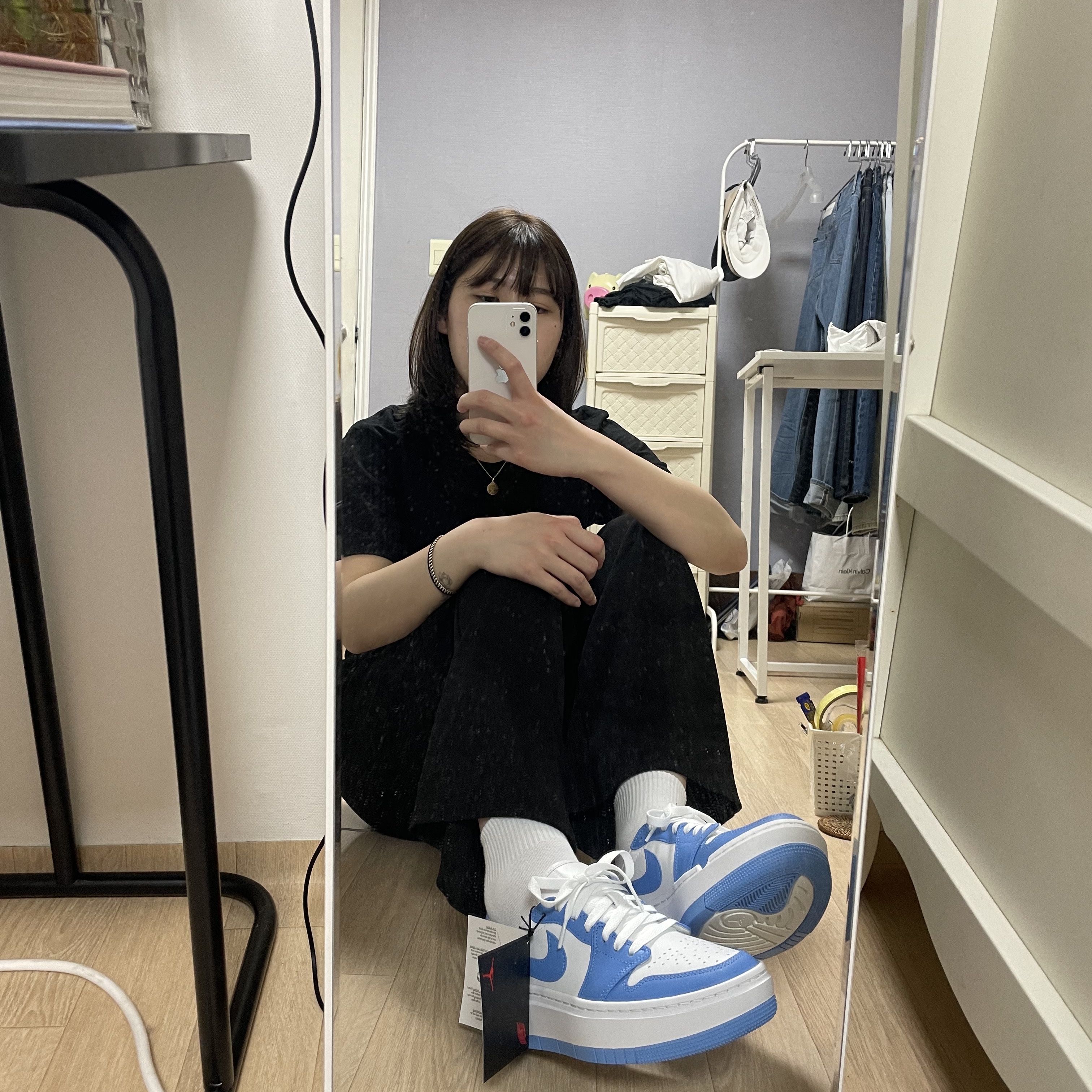 (W) Jordan 1 Elevate Low SE University Blue 착용 스타일 - 1