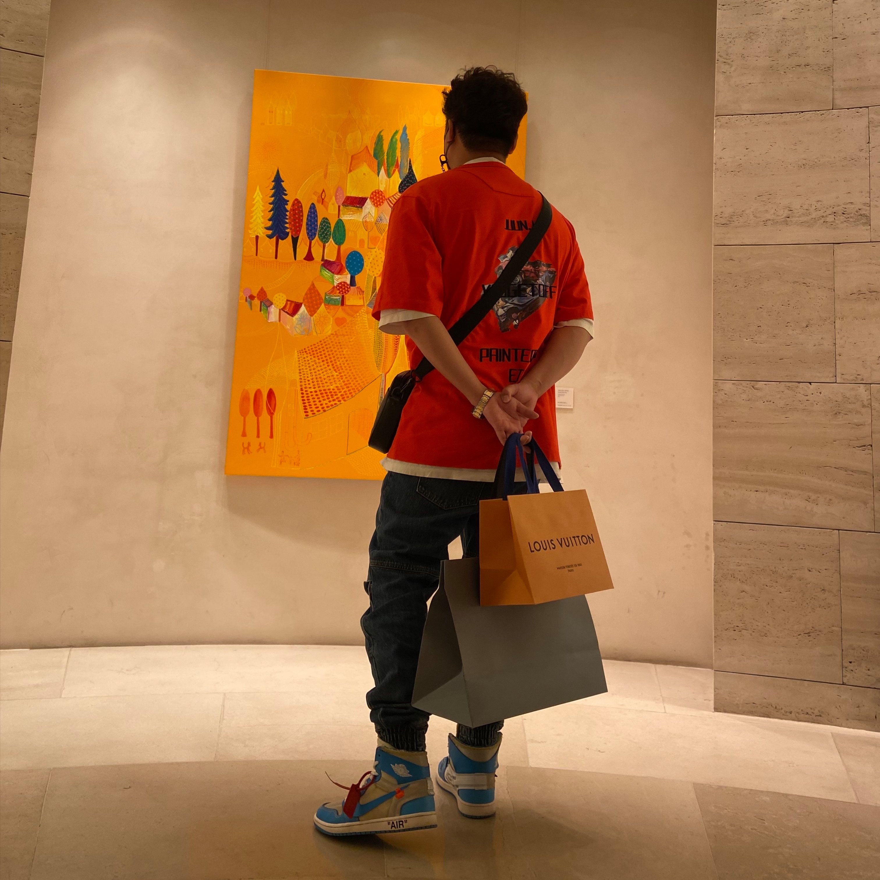 Jordan 1 x Off-White Retro High University Blue 착용 스타일 - 1