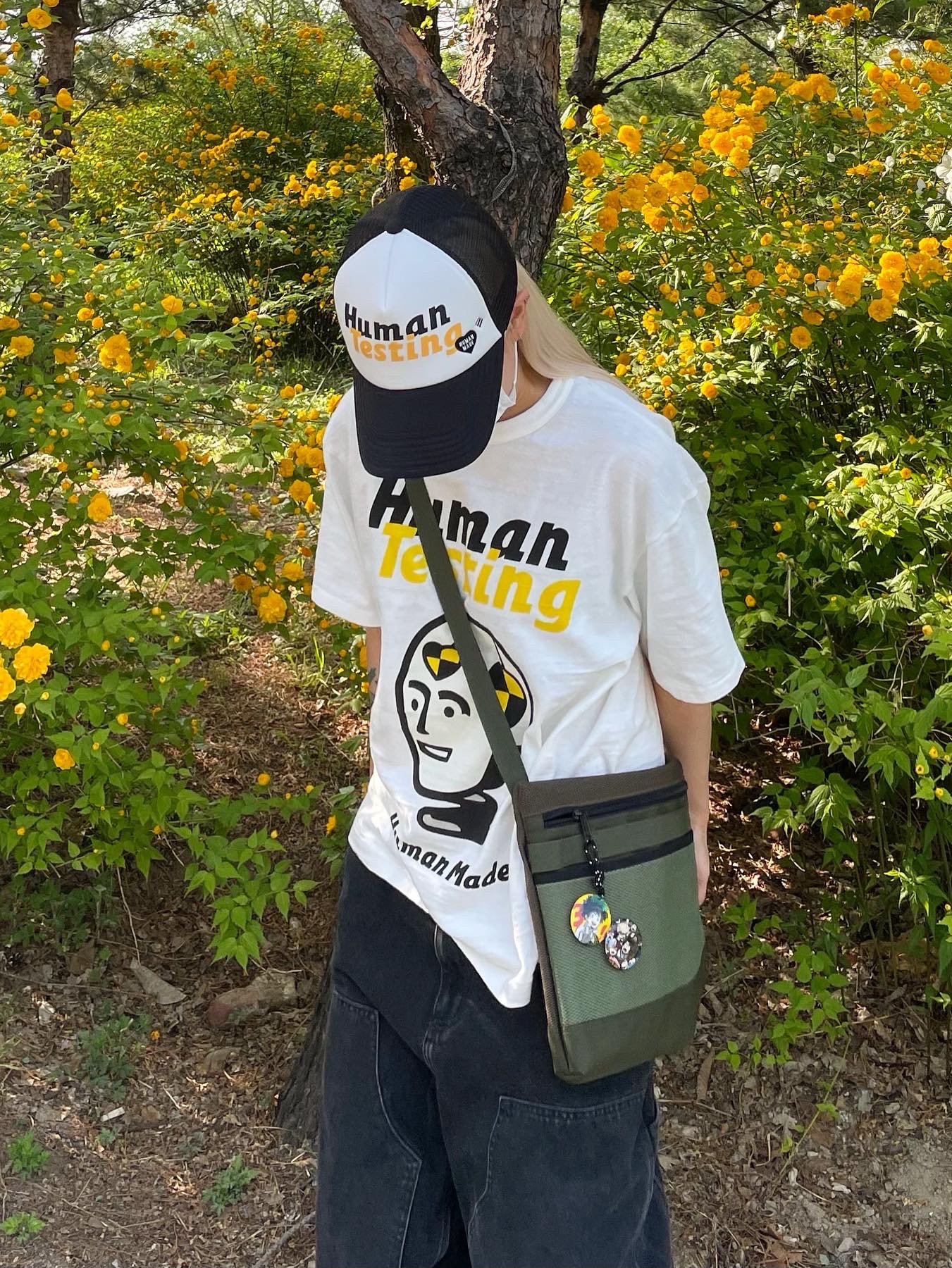 Human Made x A$AP Rocky Human Testing T-Shirt White, Human Made x A$AP Rocky Human Testing Mesh Cap Black White 착용 스타일 - 1