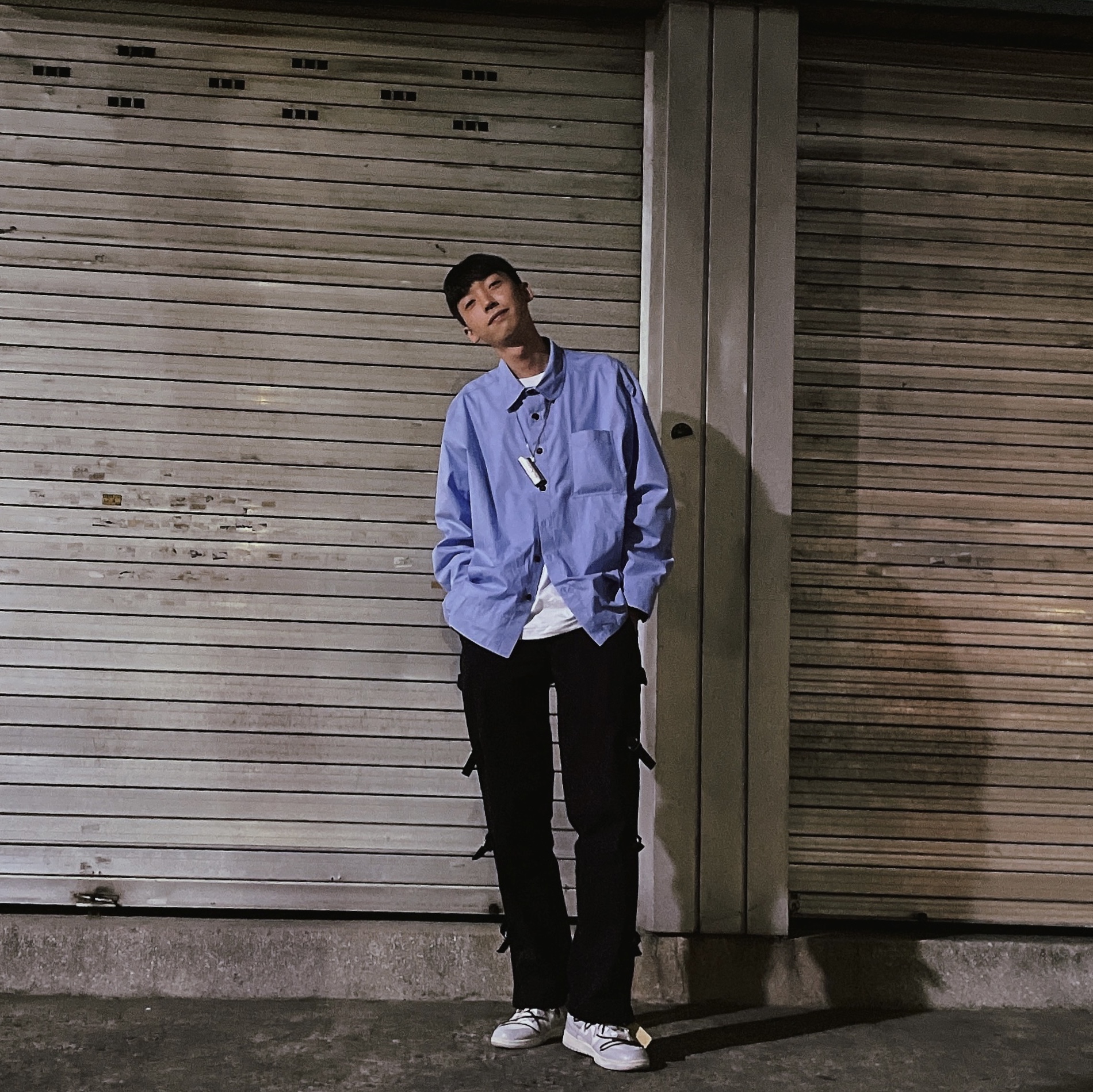 Zara x Ader Error Oversized Shirt Sky Blue 착용 스타일