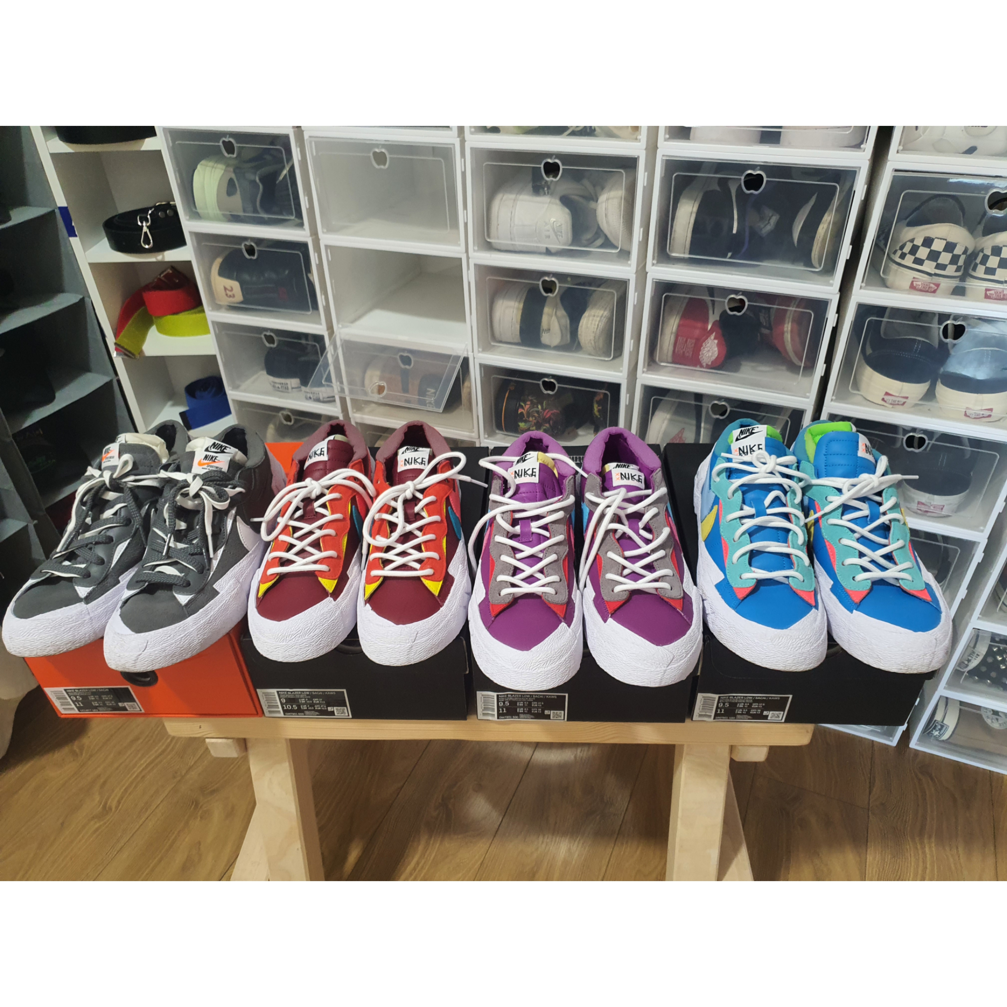 Nike x Sacai Blazer Low Iron Grey, Nike x Sacai x Kaws Blazer Low Neptune Blue 착용 스타일