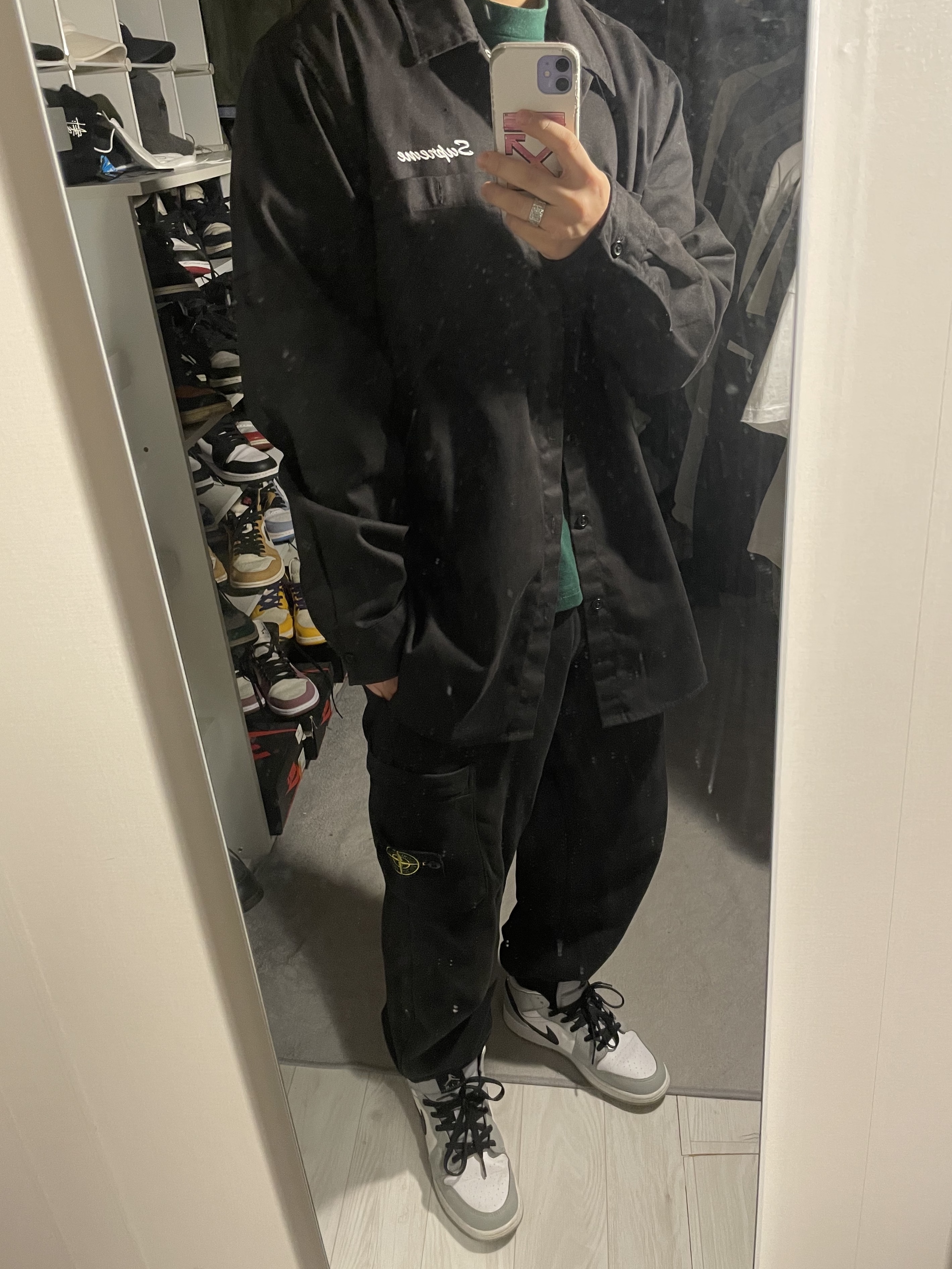(GS) Jordan 1 Mid Light Smoke Grey 착용 스타일 - 1