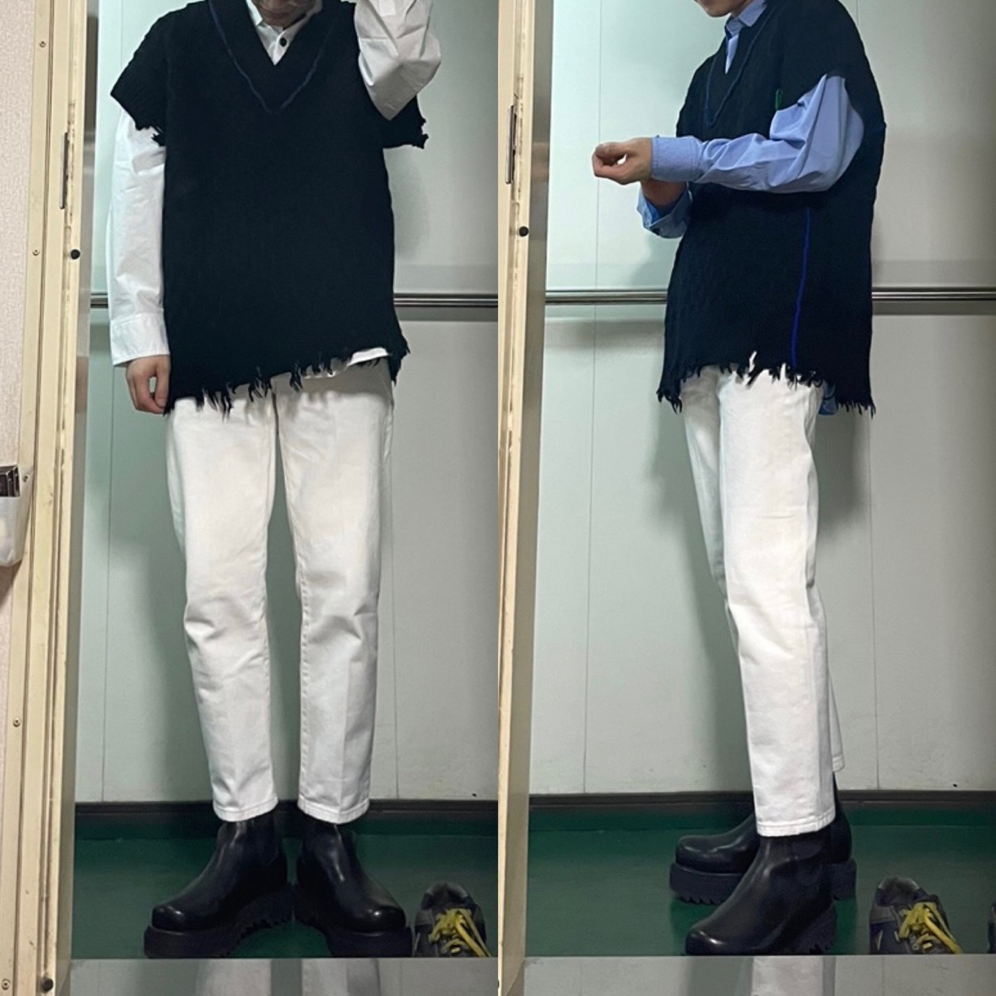 Zara x Ader Error Oversized Shirt Sky Blue, Zara x Ader Error Oversized Shirt White 착용 스타일