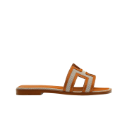 (W) Hermes Oran Sandal Calfskin Canvas & Noisette Beige