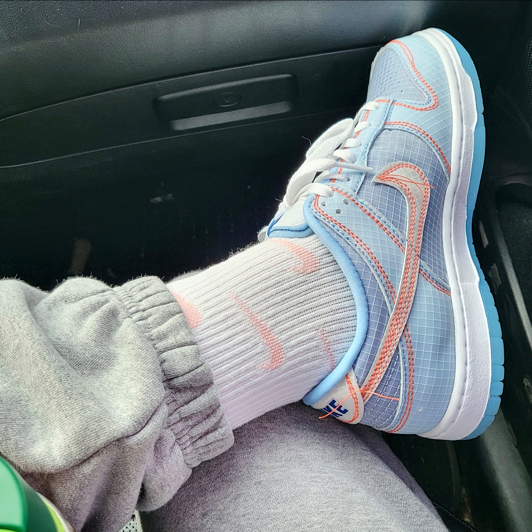 Nike x Union Dunk Low Passport Pack Argon, (Kids) Nike Everyday Plus Socks Pink White (6 Pack/Korean Ver.) 착용 스타일