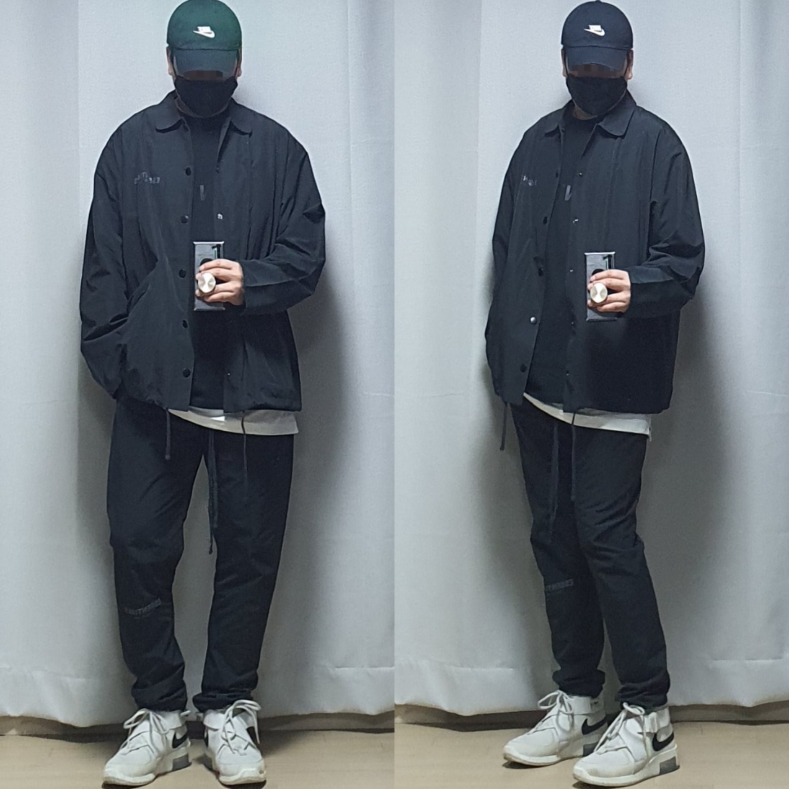 Essentials Coach Jacket Dark Slate/Stretch Limo/Black - 20FW, Essentials Track Pants Black - 20FW 착용 스타일 - 1