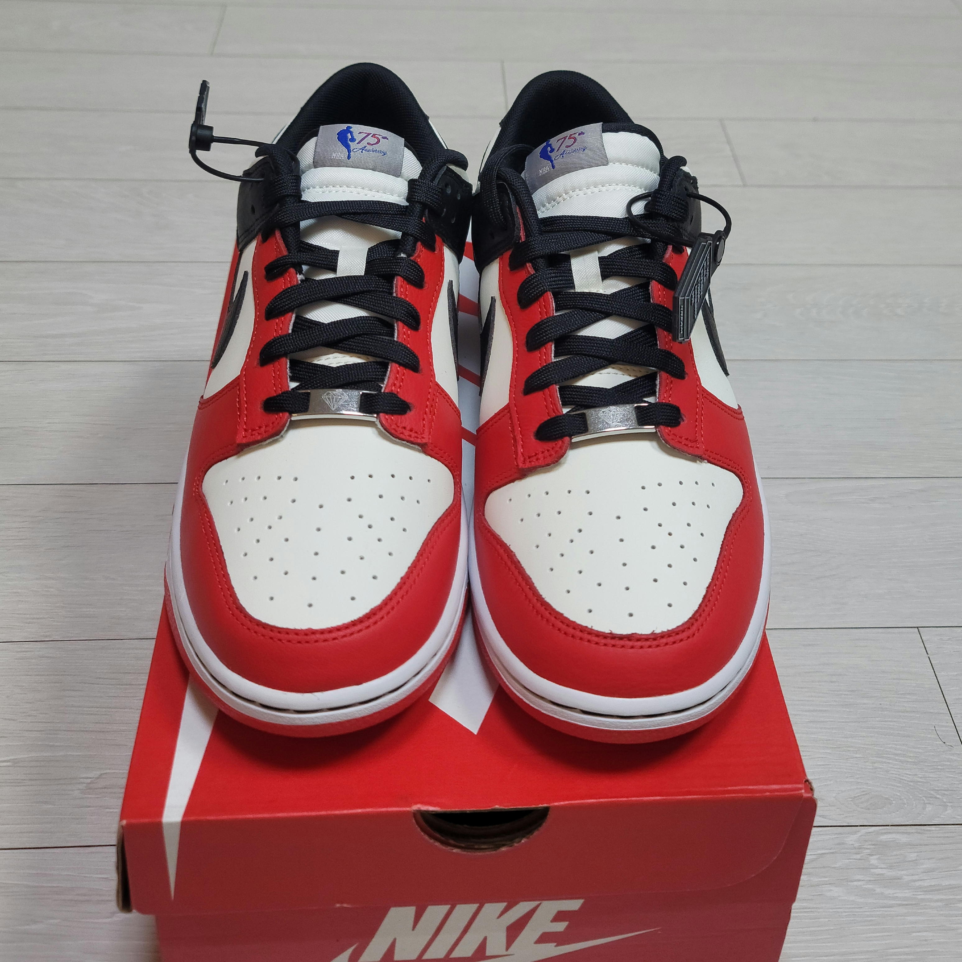Nike x NBA Dunk Low Retro EMB Black and Chile Red 착용 스타일 - 3