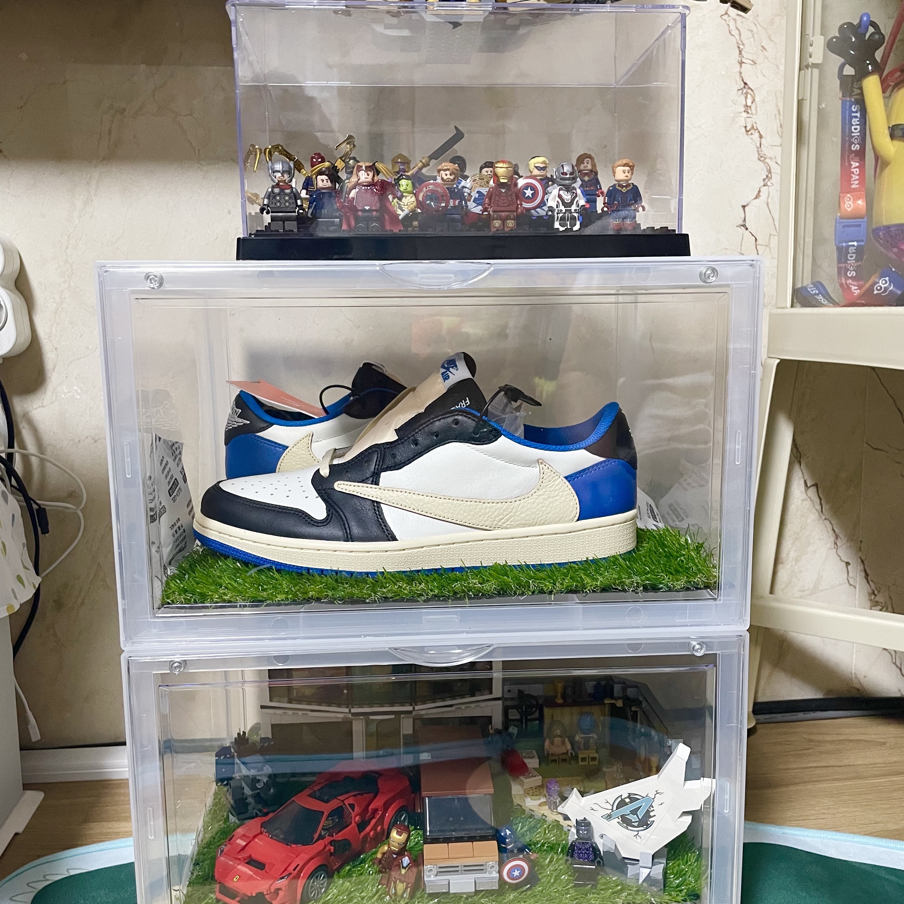 Jordan 1 x Travis Scott x Fragment Retro Low OG SP Military Blue 착용 스타일 - 3