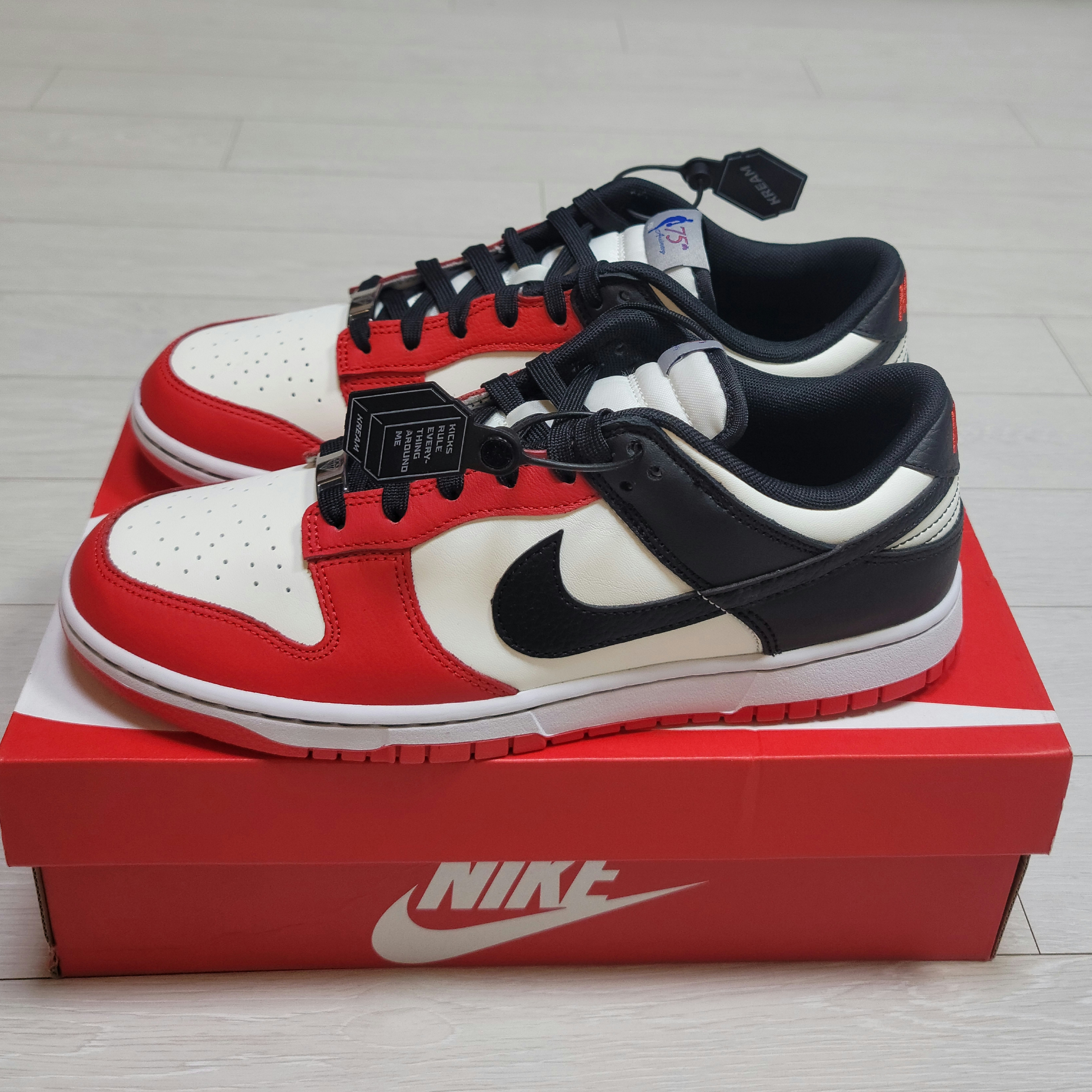 Nike x NBA Dunk Low Retro EMB Black and Chile Red 착용 스타일 - 2
