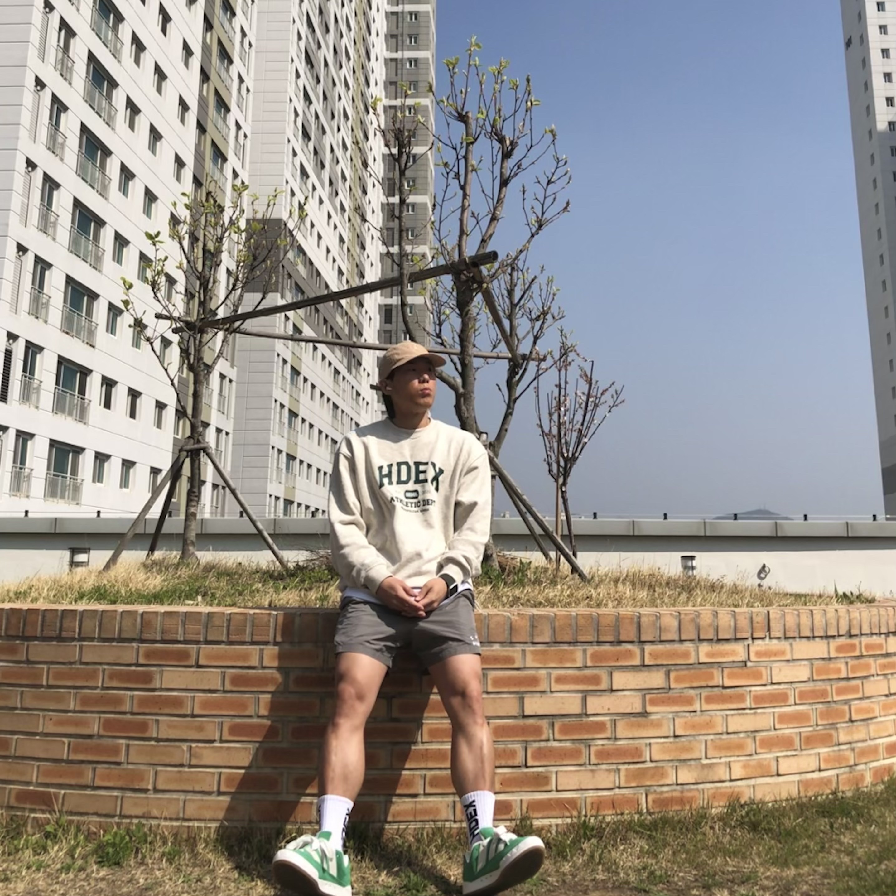 IAB Studio Woven Shorts Gray, Adidas Adimatic Green 착용 스타일