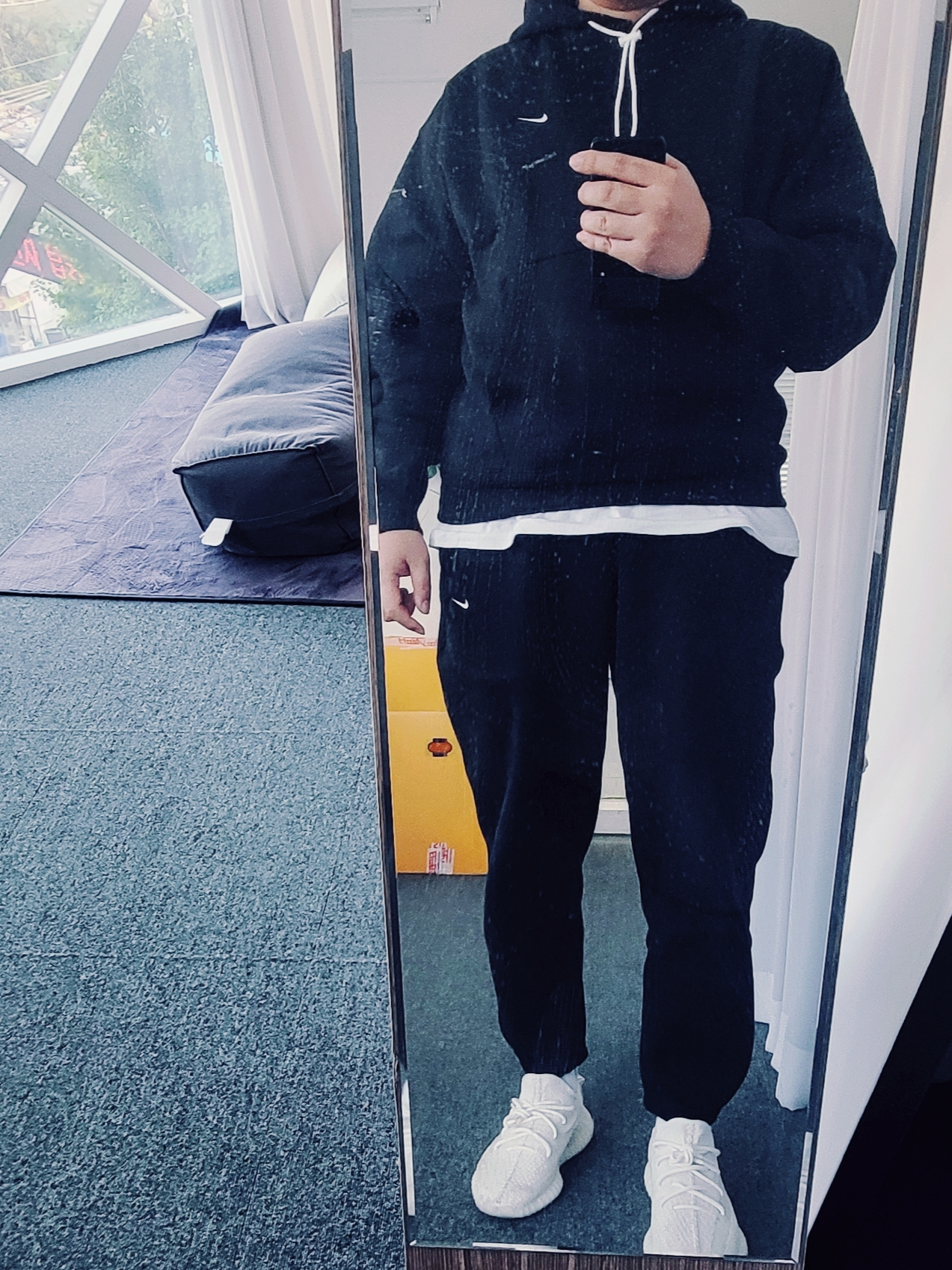 Nike NRG Solo Swoosh Fleece Hoodie Black White - Asia, Nike NRG Solo Swoosh Fleece Pants Black White - Asia 착용 스타일