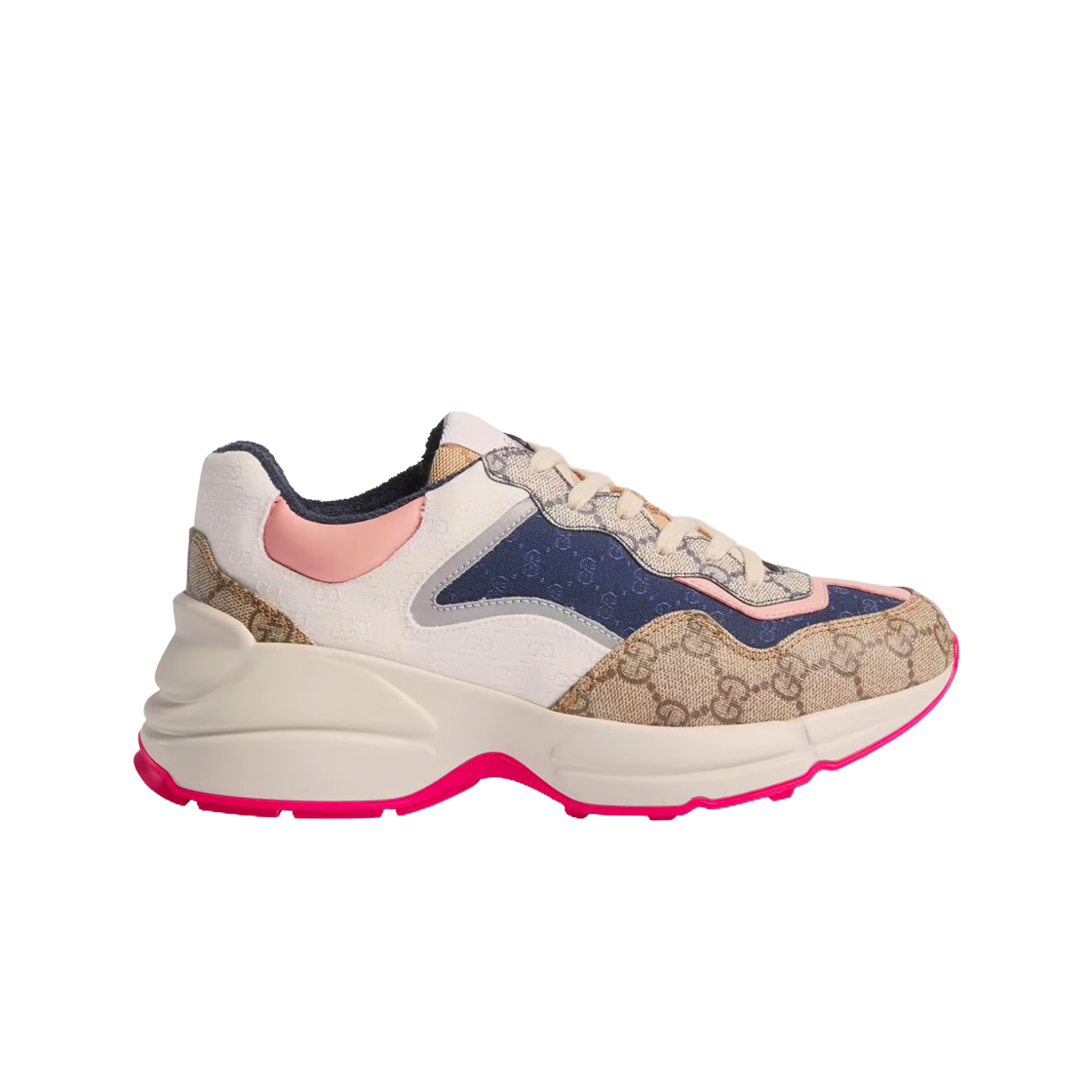 (W) 구찌 GG 롸이톤 스니커즈 베이지 에보니 블루((W) Gucci GG Rhyton Beige Sneakers Ebony Blue)