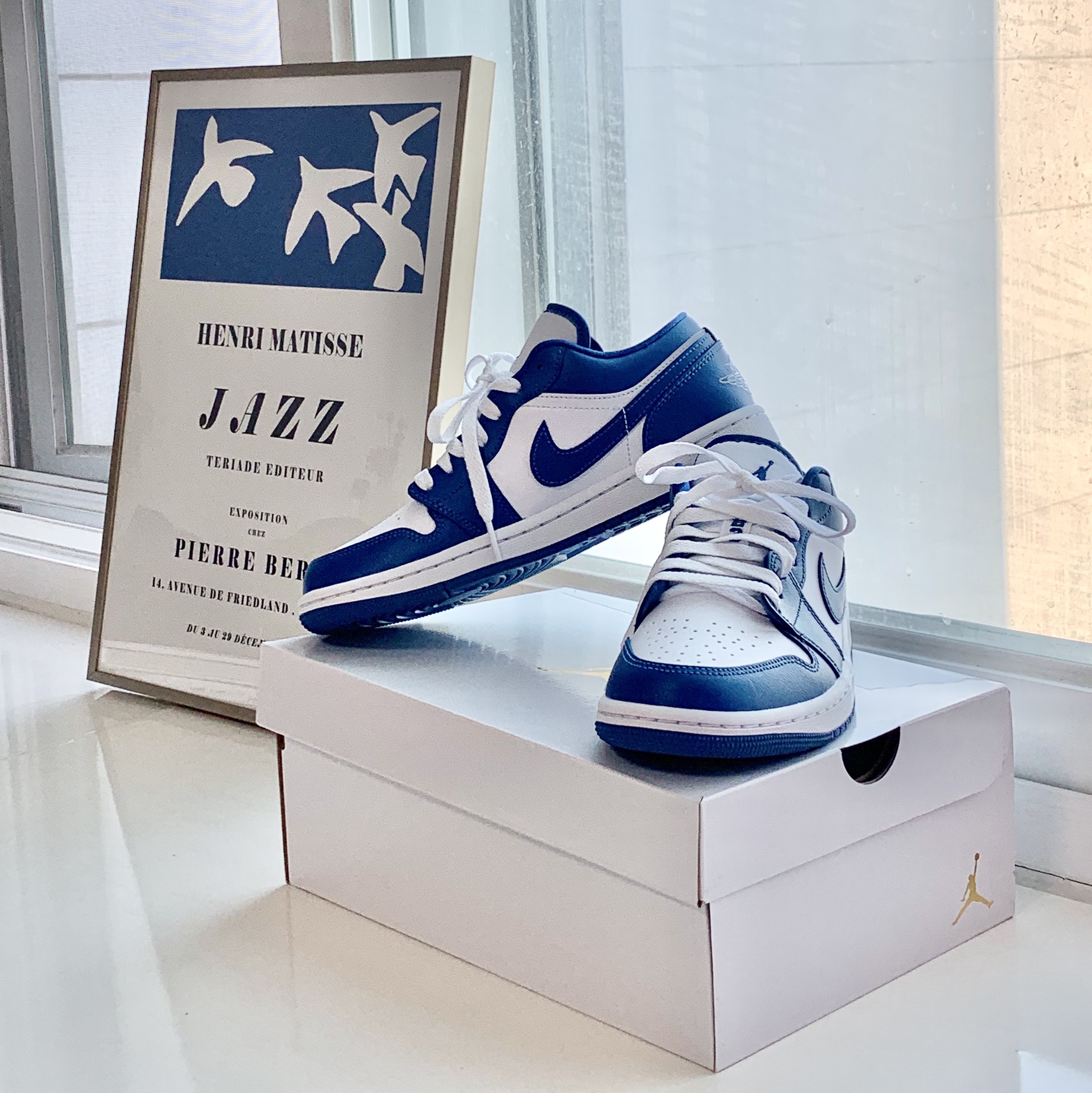 (W) Jordan 1 Low White Dark Marina Blue 착용 스타일