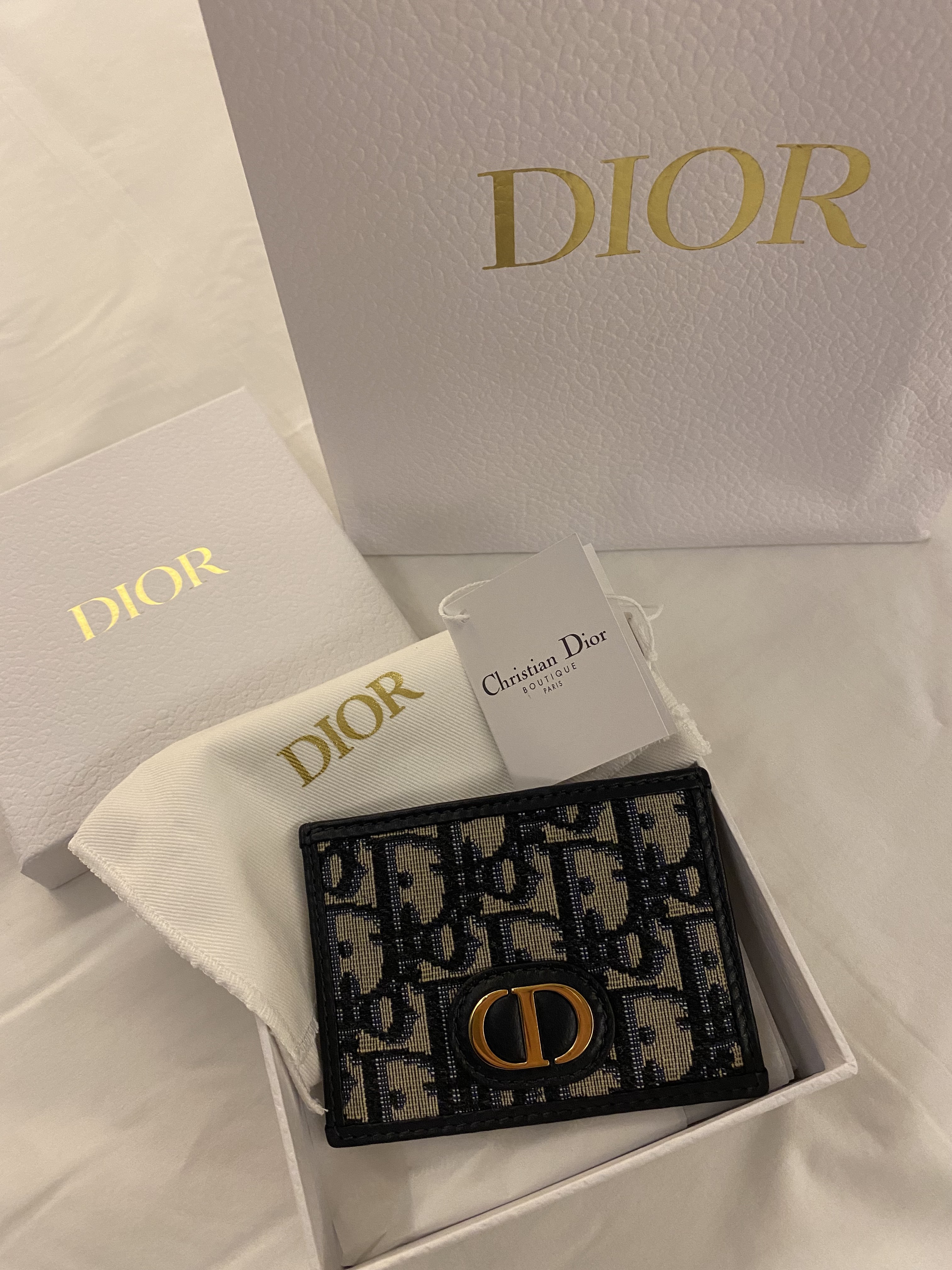 Dior 30 Montaigne Card Holder Blue Dior Oblique Jacquard 착용 스타일