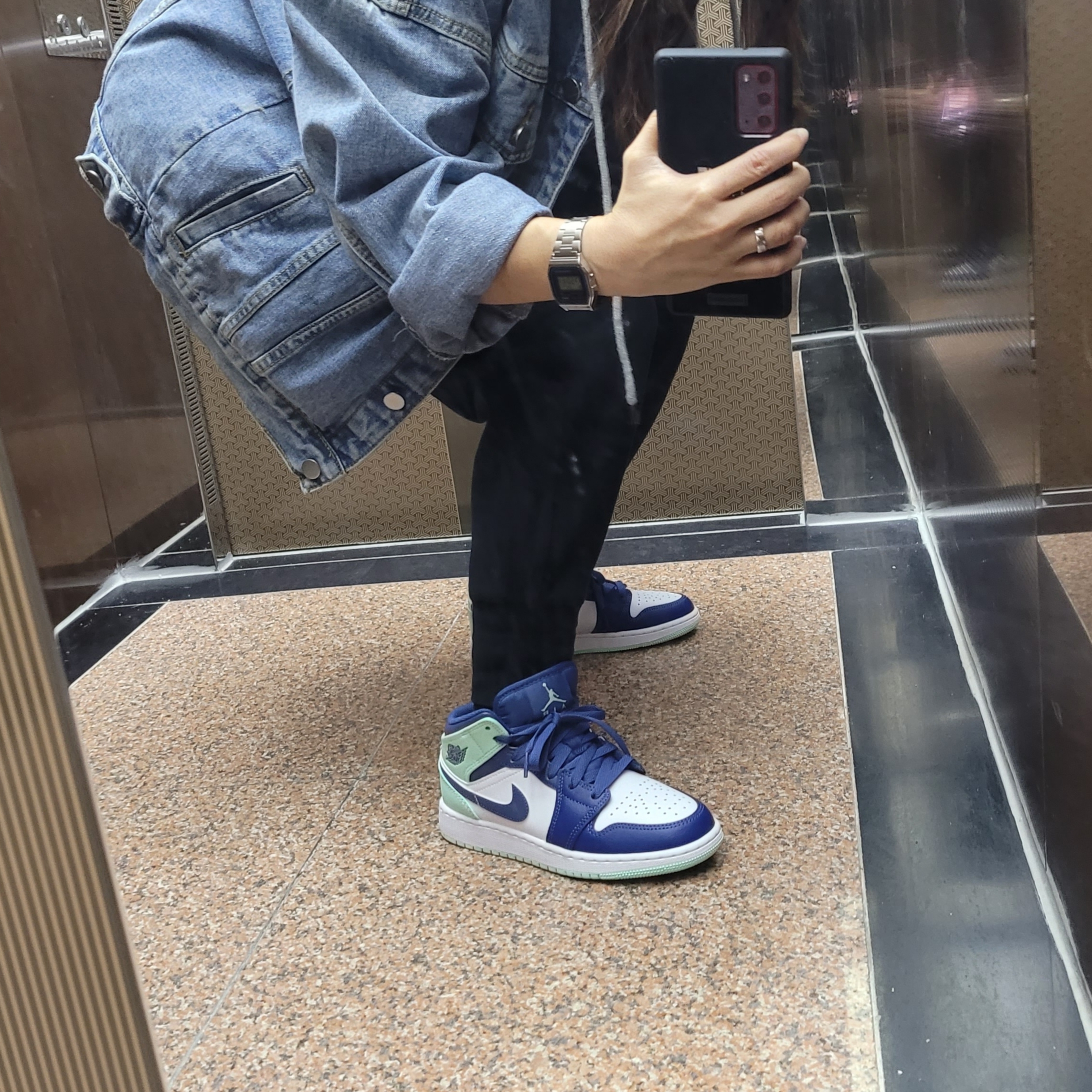 (GS) Jordan 1 Mid Blue Mint 착용 스타일 - 2