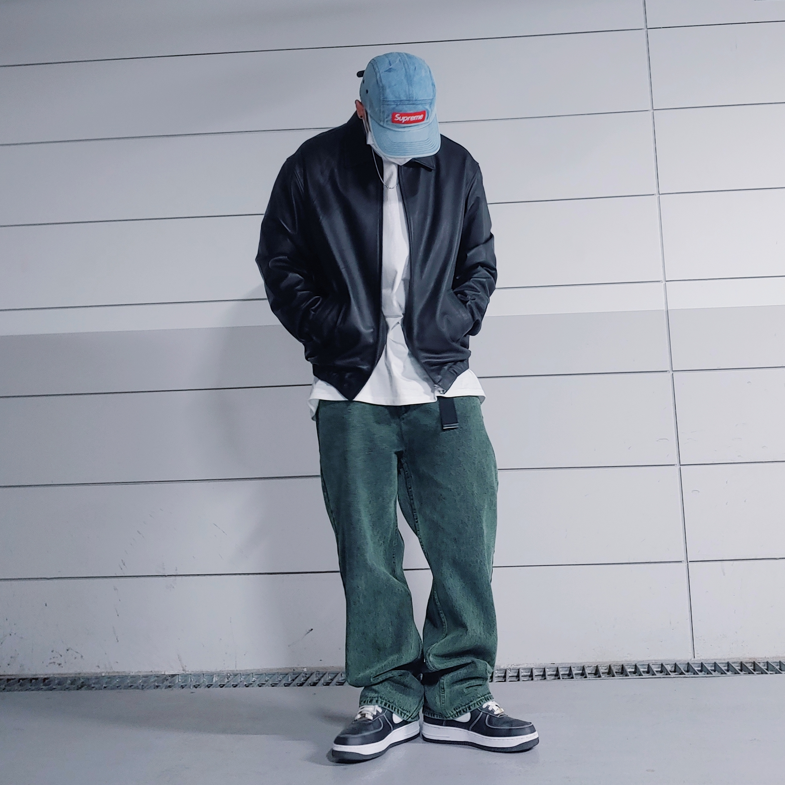 Nike Air Force 1 '07 First Use Black White, Supreme Washed Chino Twill Camp Cap Denim - 21FW 착용 스타일