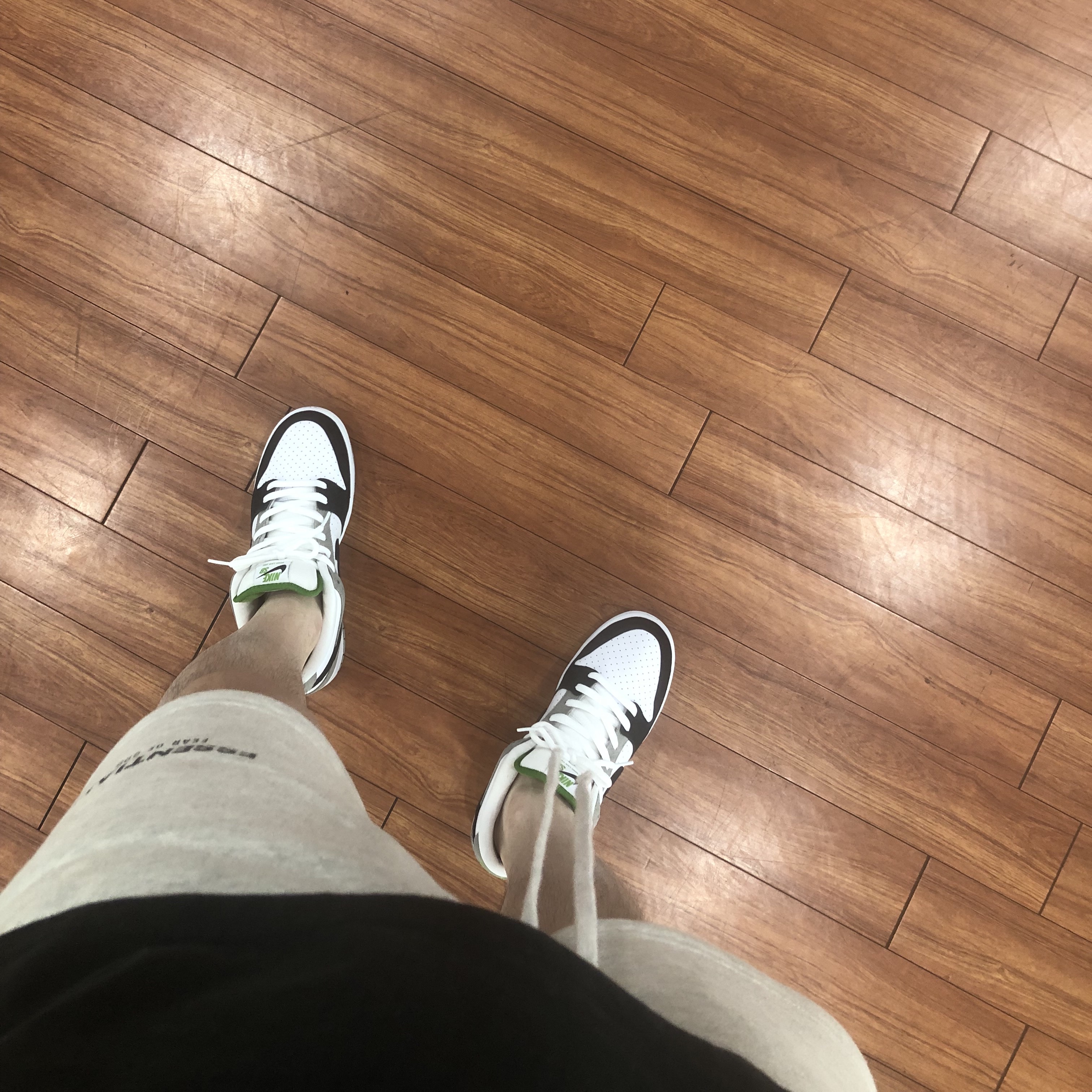Nike SB Dunk Low Pro Chlorophyll, Essentials The Core Collection Sweatshorts Oatmeal 착용 스타일 - 2