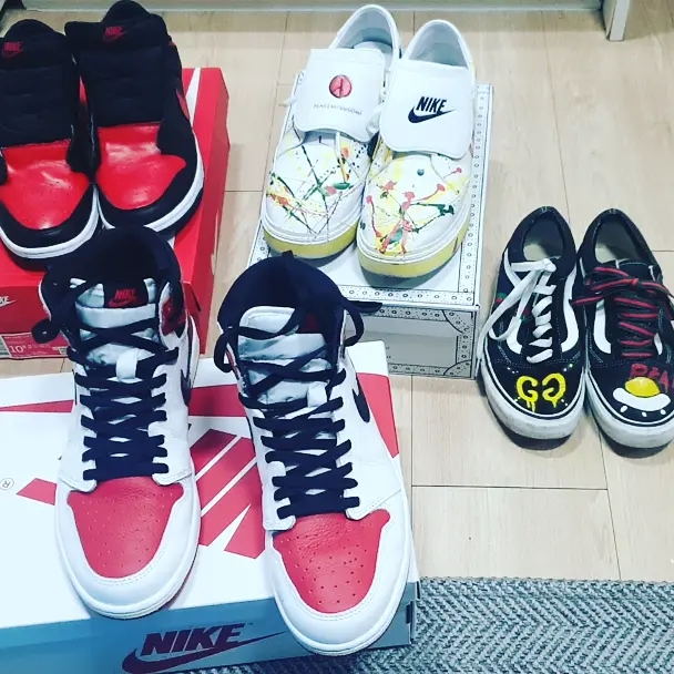 Nike Dunk Low Retro Black, Nike x Peaceminusone Kwondo1 White 착용 스타일
