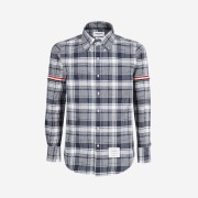Thom Browne Hairline Madras Check Stripe Armband Straight Fit Shirt Navy