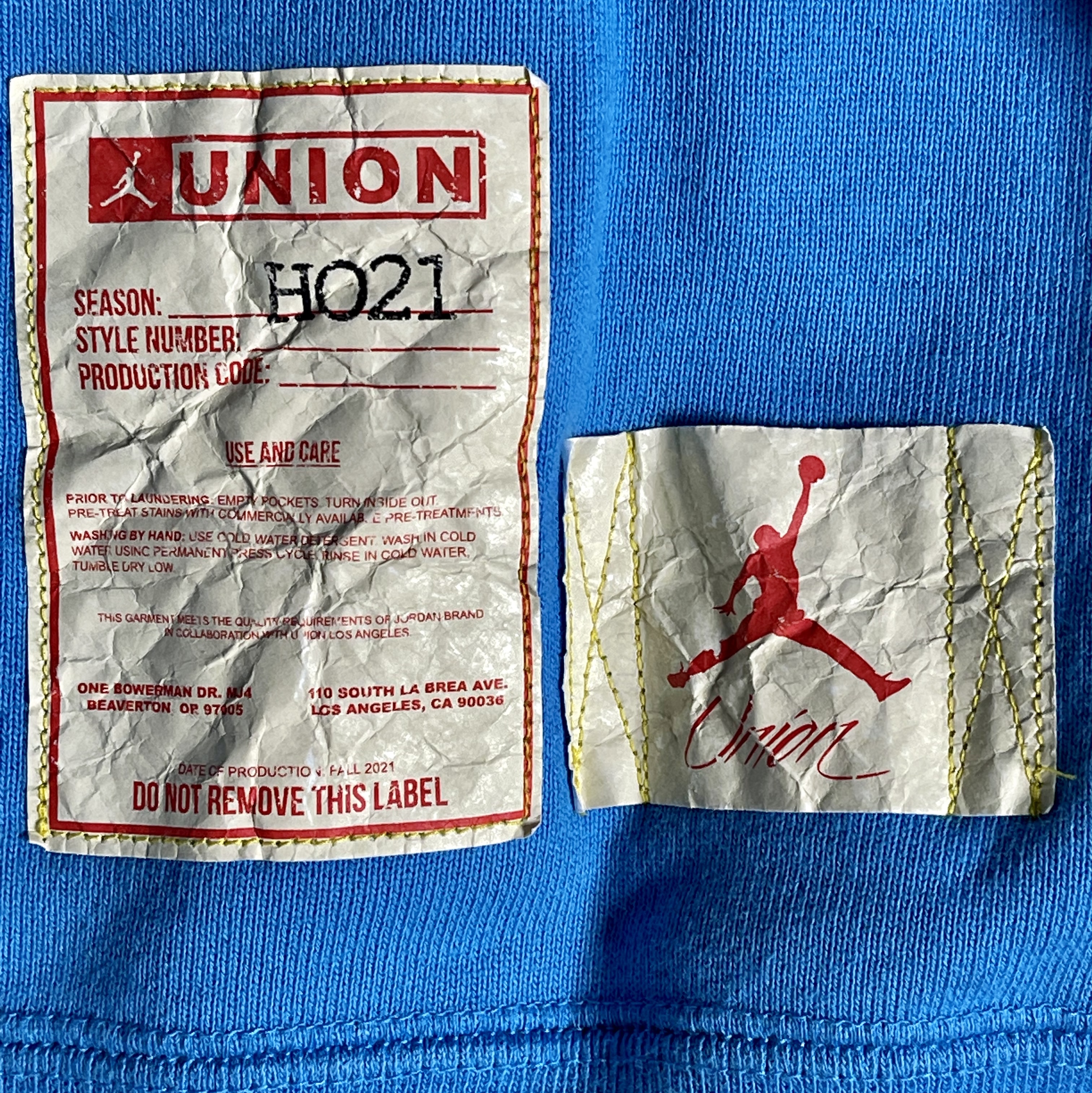 Jordan x Union Fleece Crew Equater Blue - Asia, Jordan 1 Retro High OG University Blue 착용 스타일 - 3