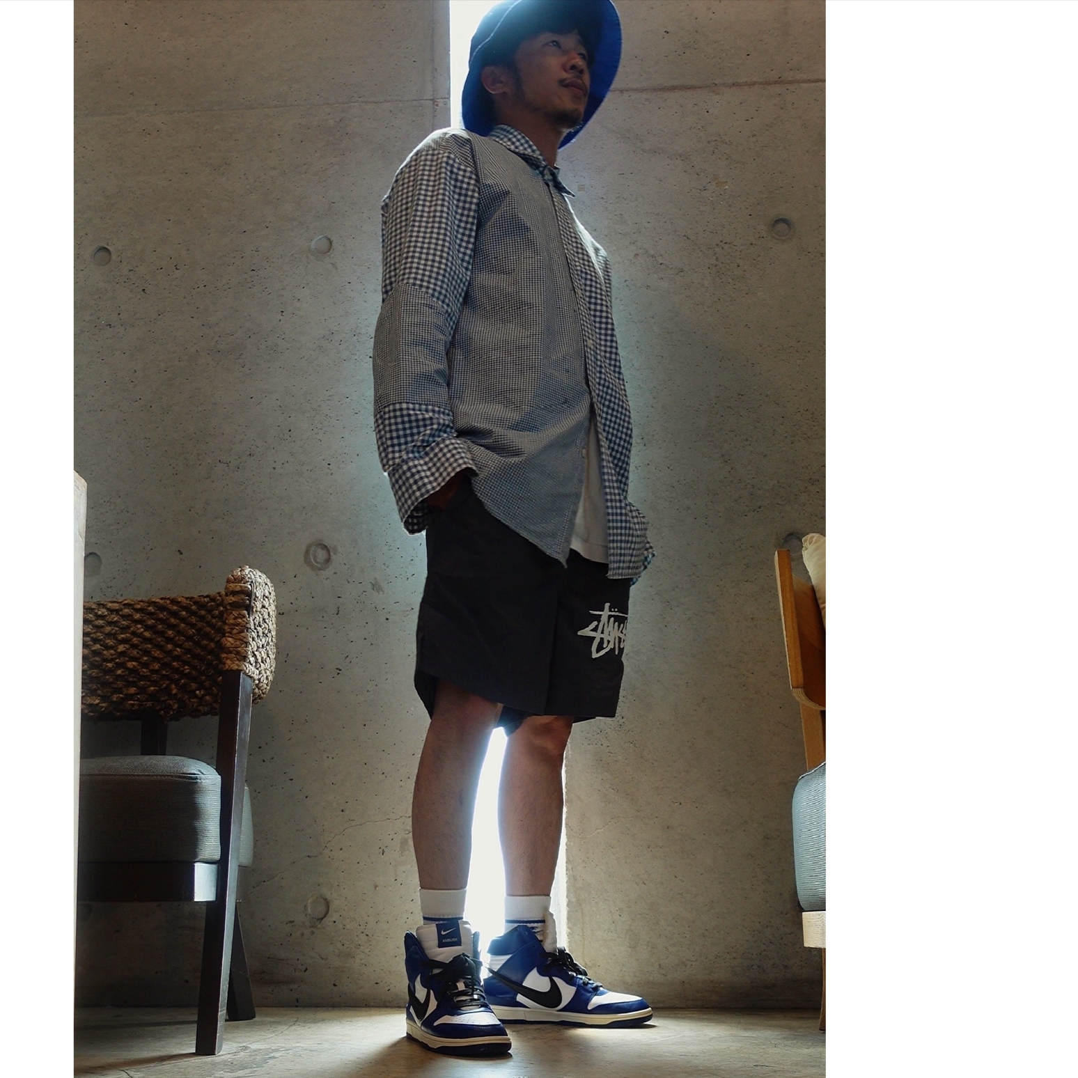 Nike x Ambush Dunk High Deep Royal Blue, Nike x Stussy Water Shorts Off Noir 착용 스타일