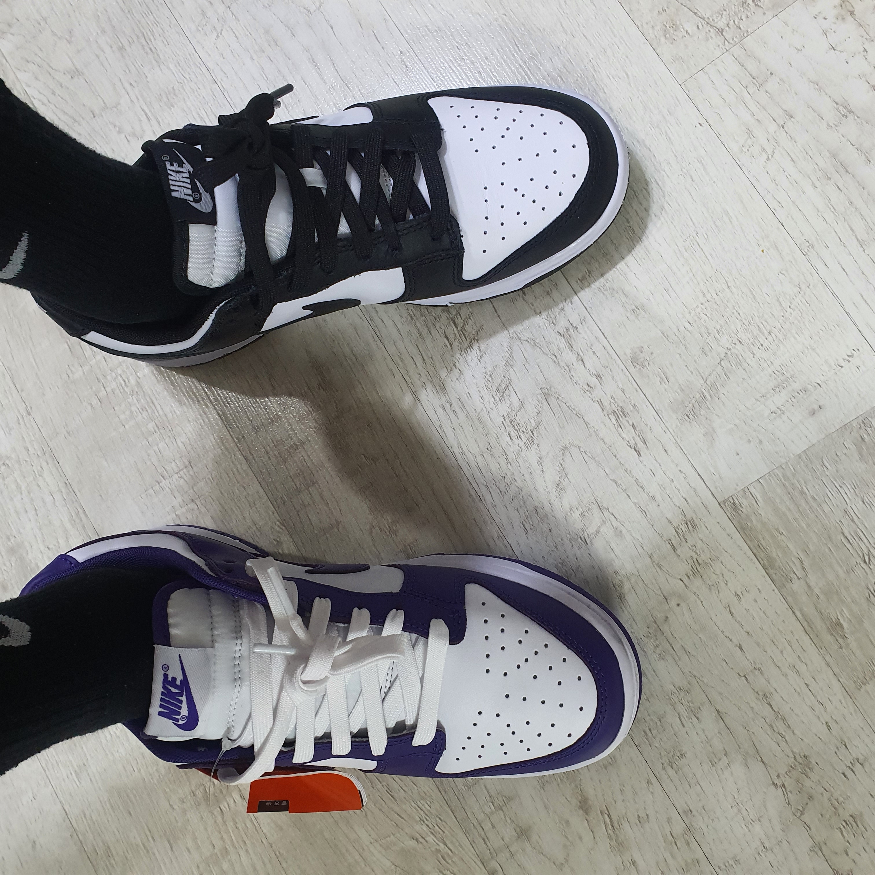 Nike Dunk Low Retro Black, Nike Dunk Low Retro Championship Court Purple 착용 스타일