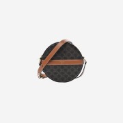 Celine Round Purse On Strap in Triomphe Canvas and Lambskin Black Tan