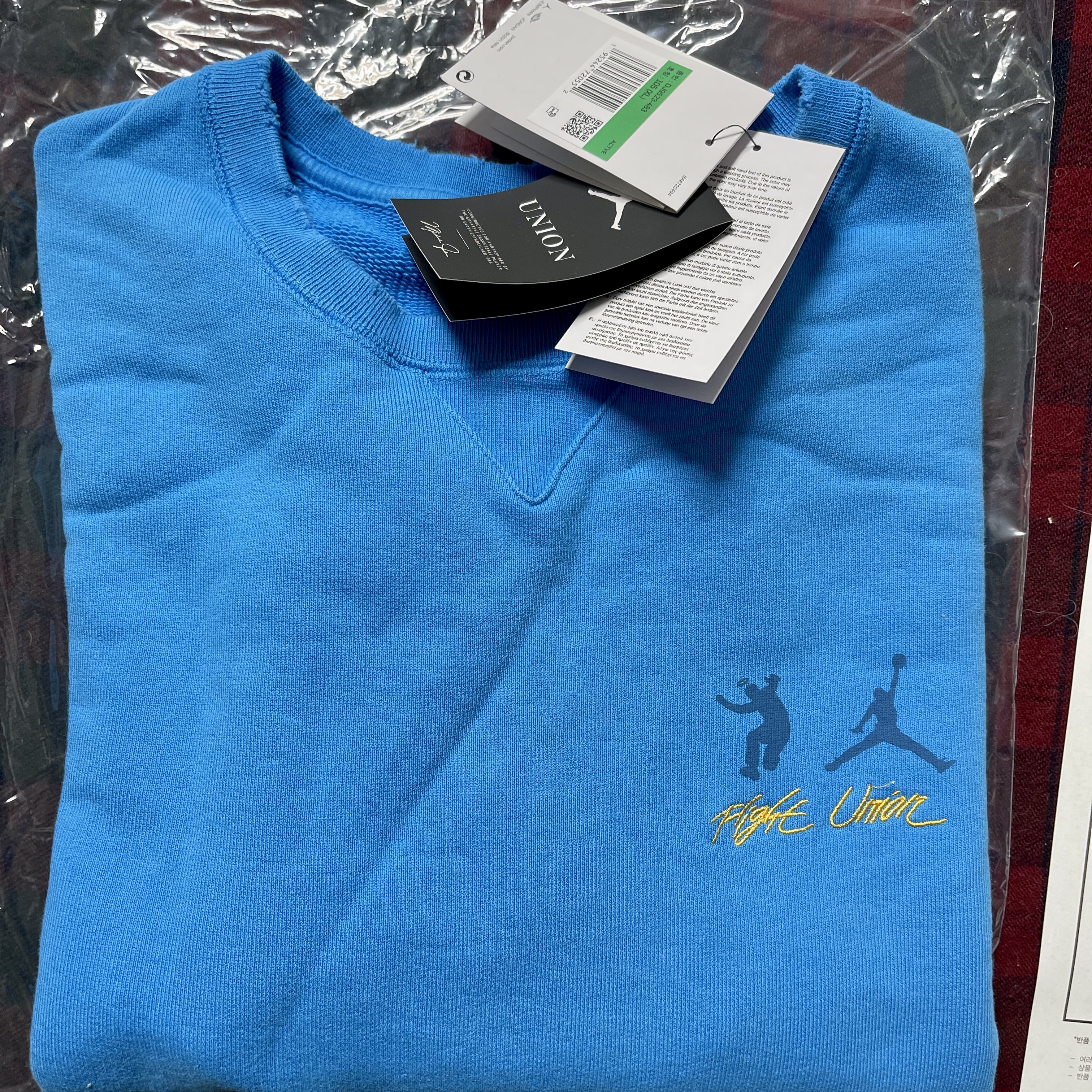 Jordan x Union Fleece Crew Equater Blue - Asia, Jordan 1 Retro High OG University Blue 착용 스타일 - 1