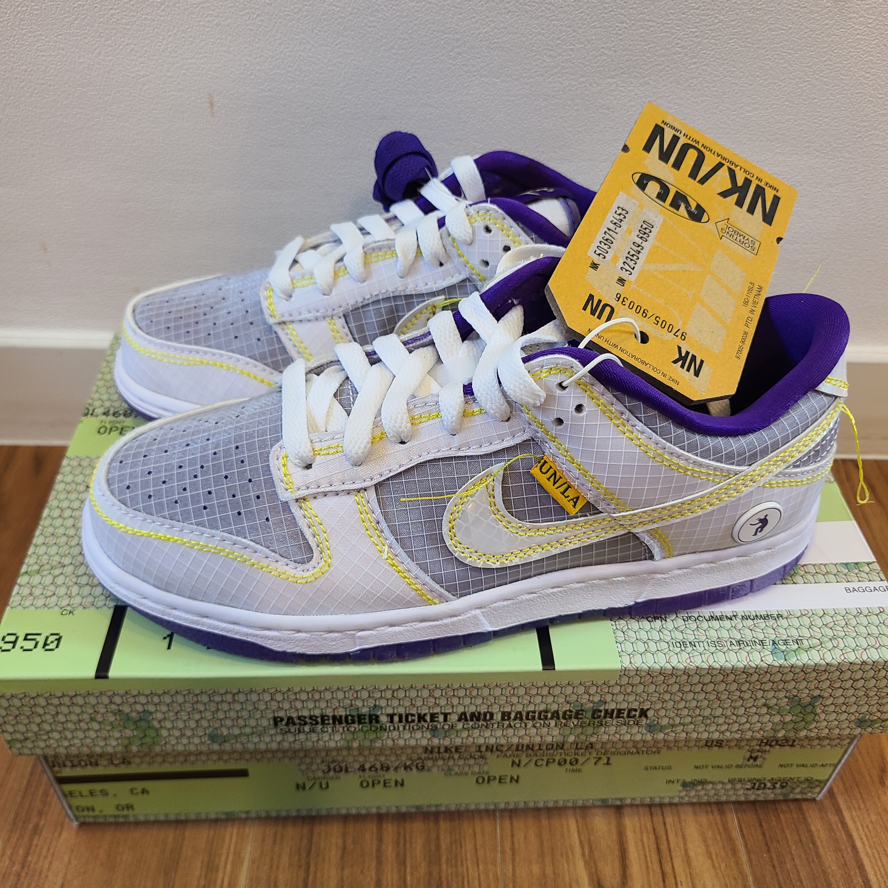 Nike x Union Dunk Low Passport Pack Court Purple White 착용 스타일 - 1
