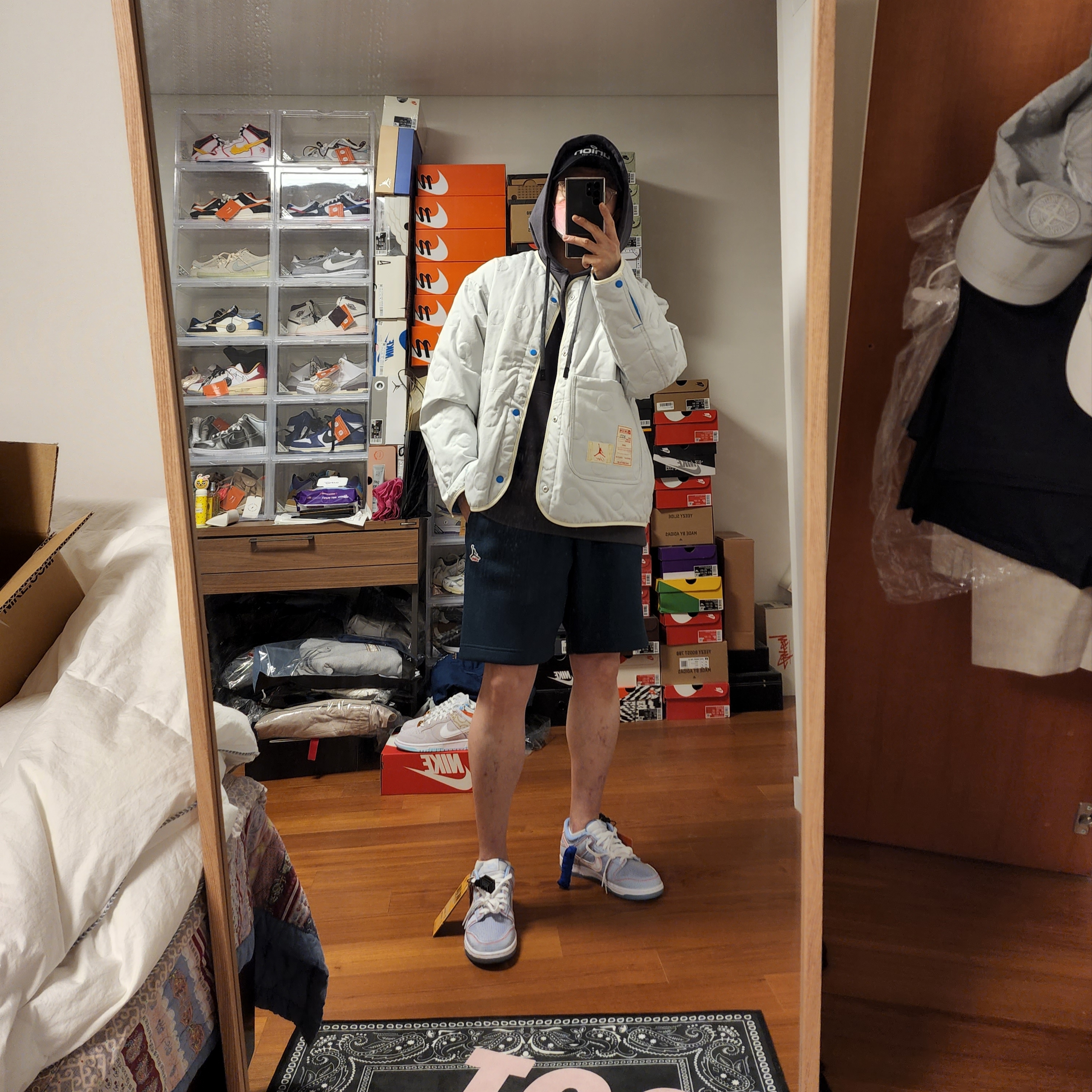 Nike x Union Dunk Low Passport Pack Argon, Jordan x Union Reversible Jacket Equater Blue - Asia 착용 스타일