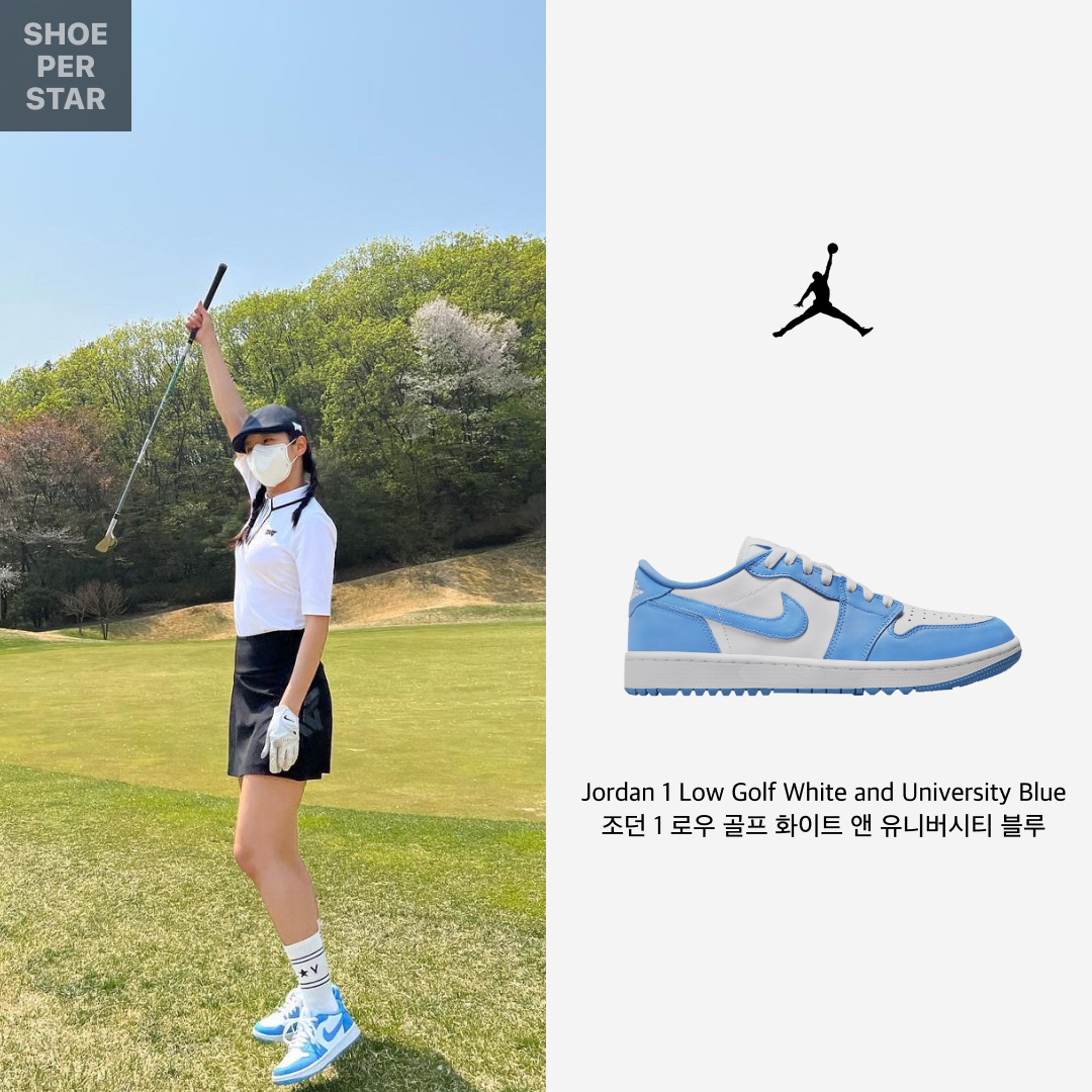 Jordan 1 Low Golf White and University Blue 착용 스타일 - 1