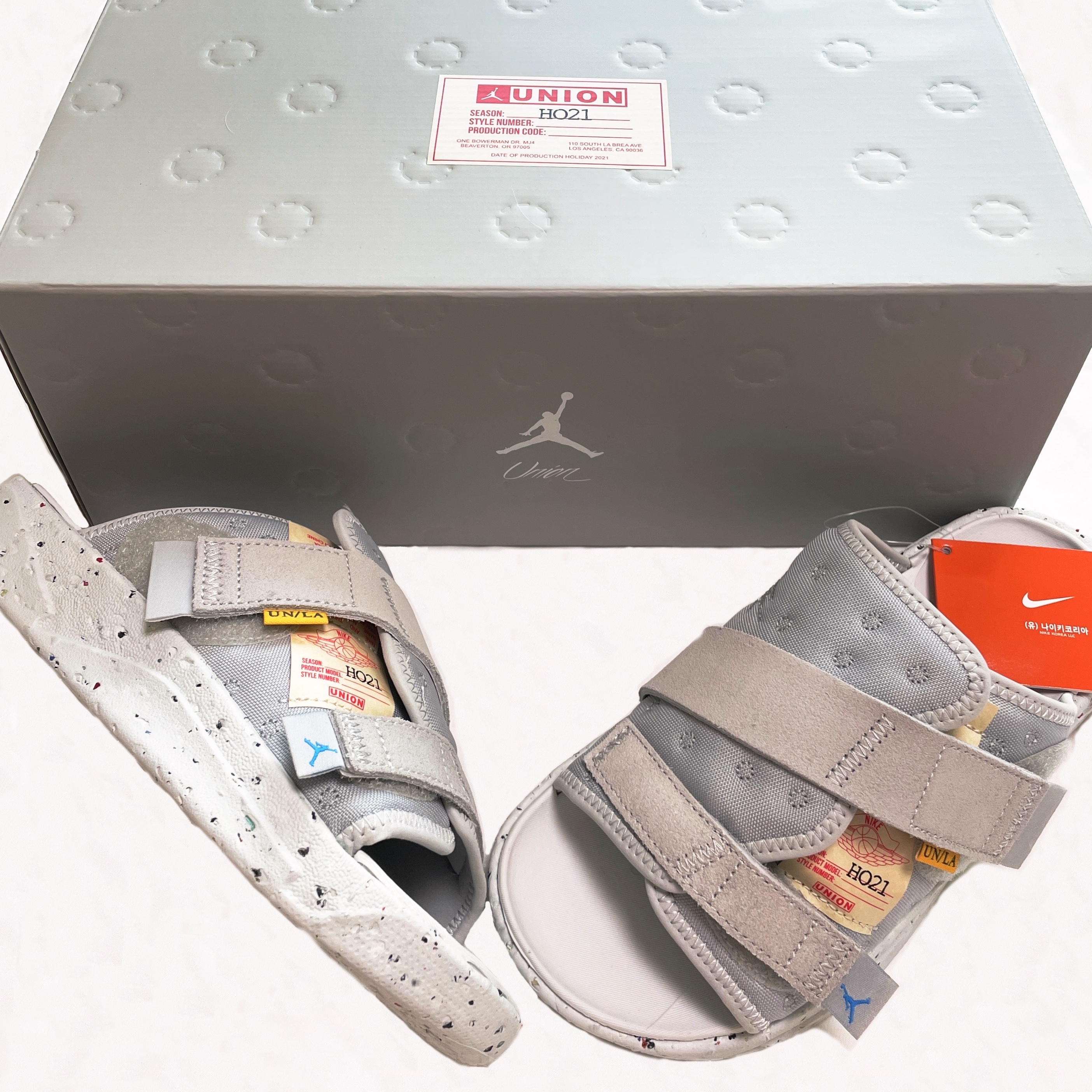 Jordan x Union Crater Slide SP Grey Fog 착용 스타일