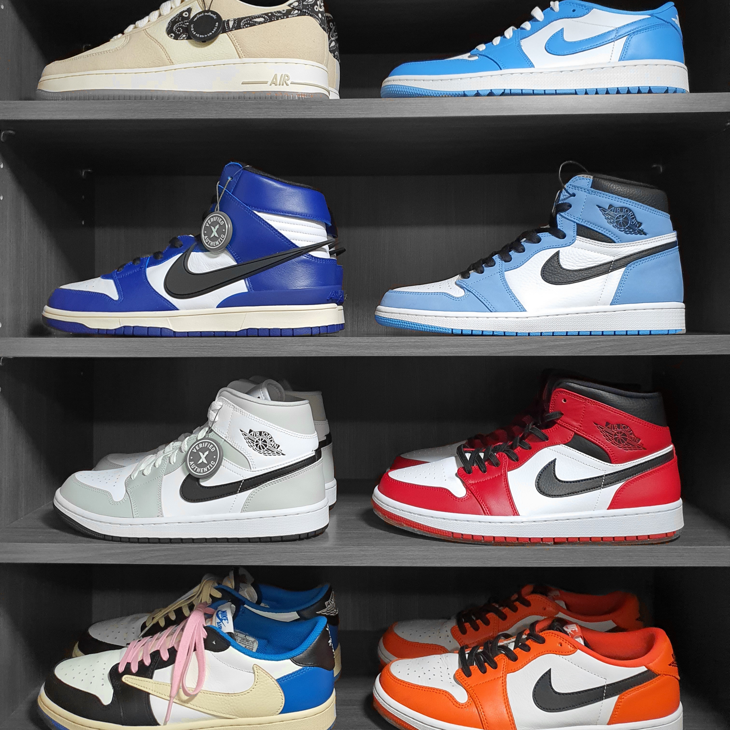 Jordan 1 Retro High OG University Blue, Nike x Ambush Dunk High Deep Royal Blue 착용 스타일