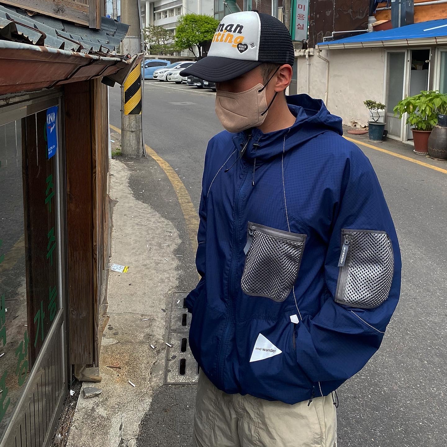 Human Made x A$AP Rocky Human Testing Mesh Cap Black White 착용 스타일 - 3