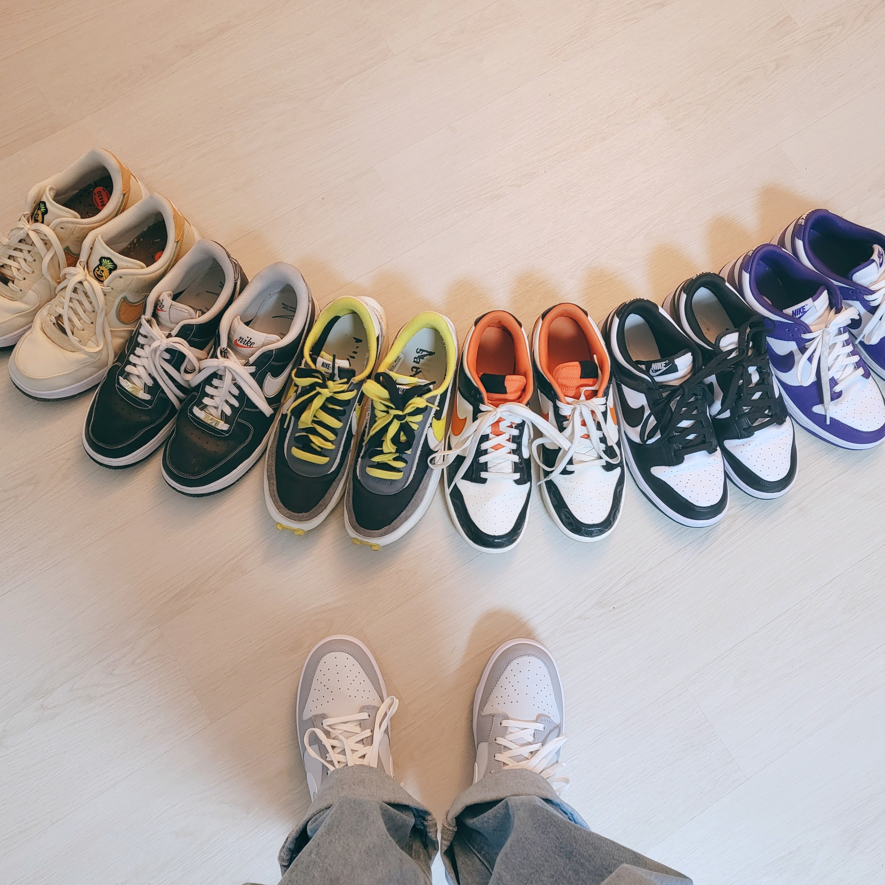 Nike Dunk Low Retro Wolf Grey, Nike Air Force 1 '07 PRM Pineapple 착용 스타일