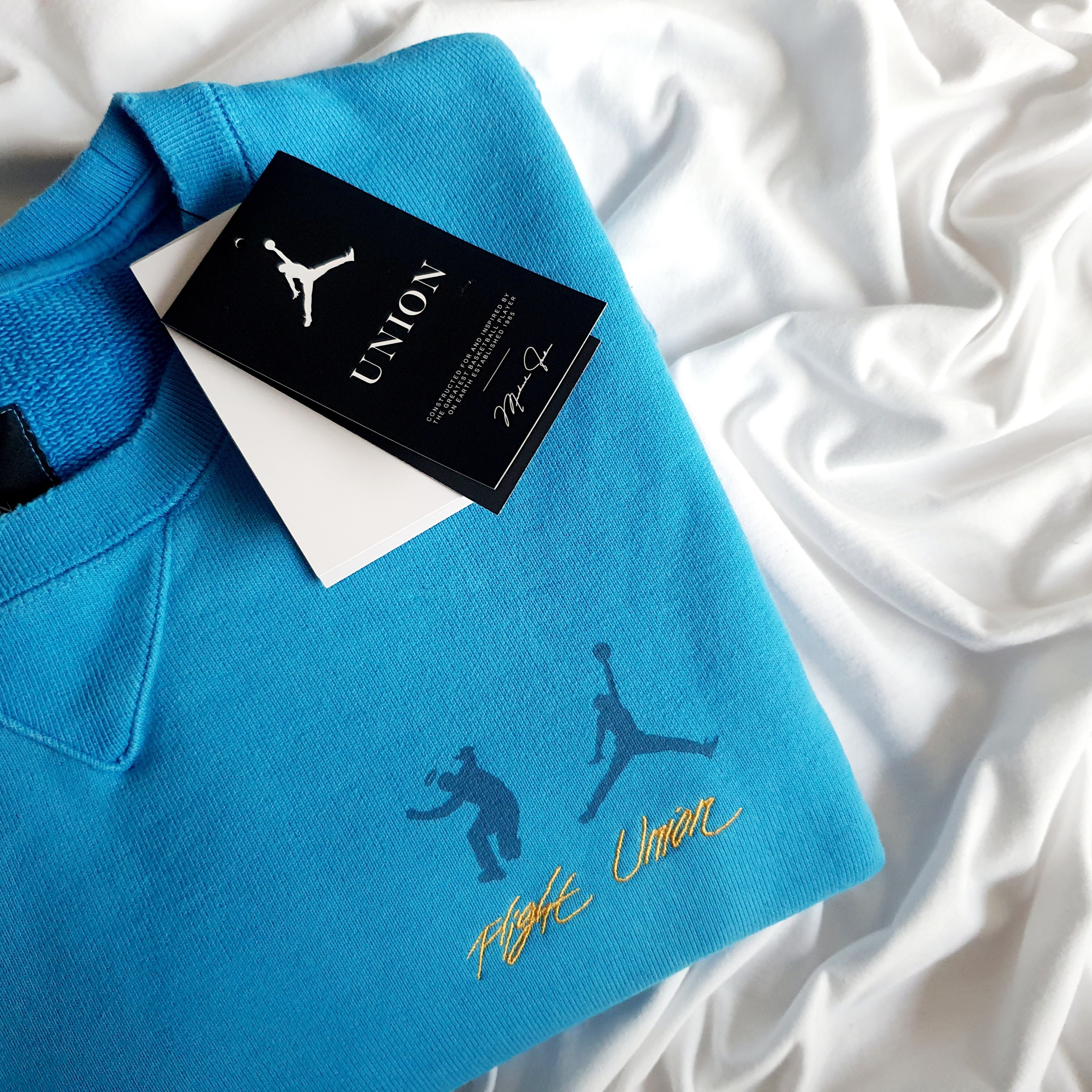 Jordan x Union Fleece Crew Equater Blue - Asia 착용 스타일