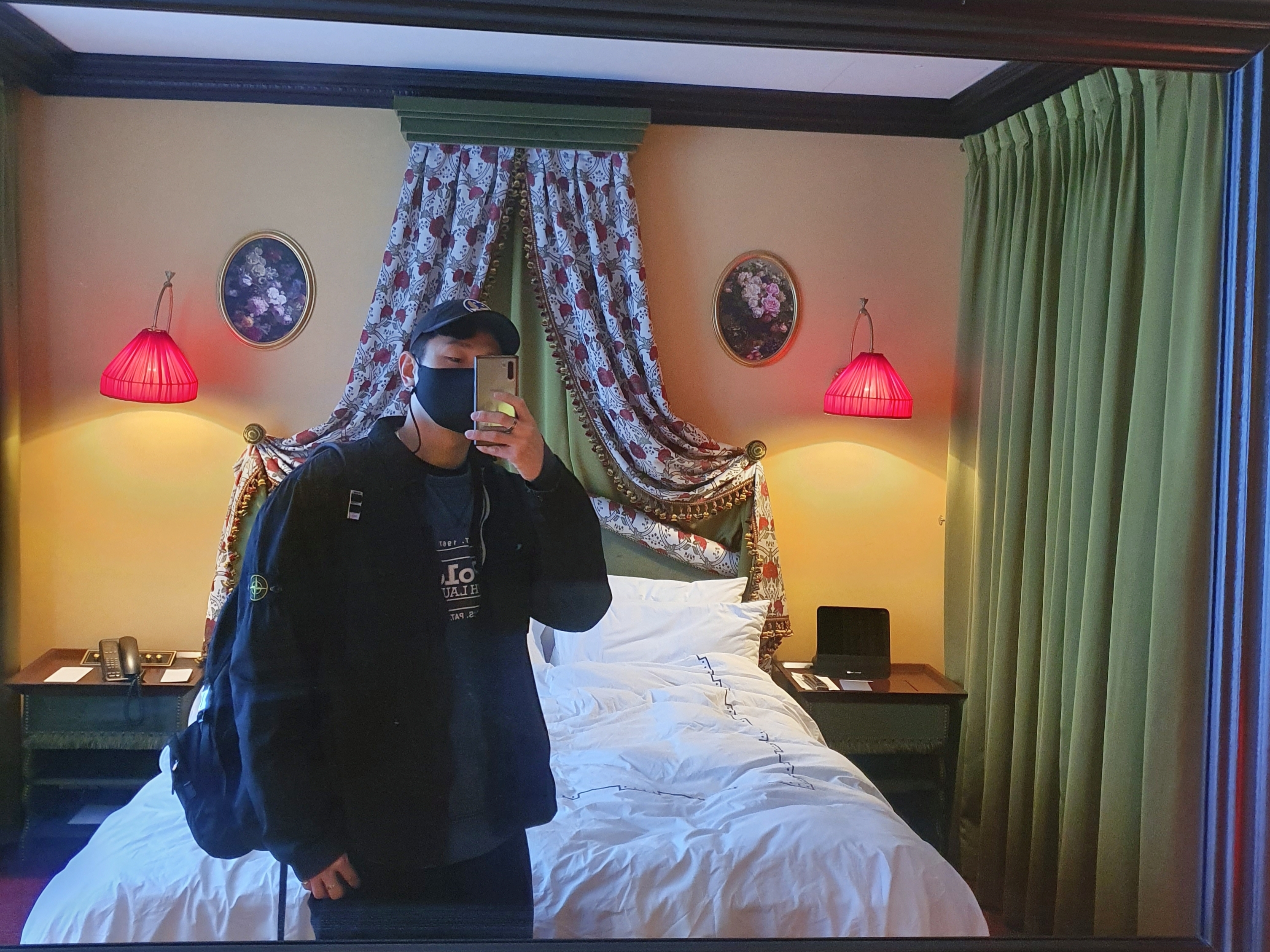 Stone Island 113WN T.CO+OLD Overshirt Black - 21FW, Double RL Garment Dyeing Twill Ball Cap Black 착용 스타일 - 1