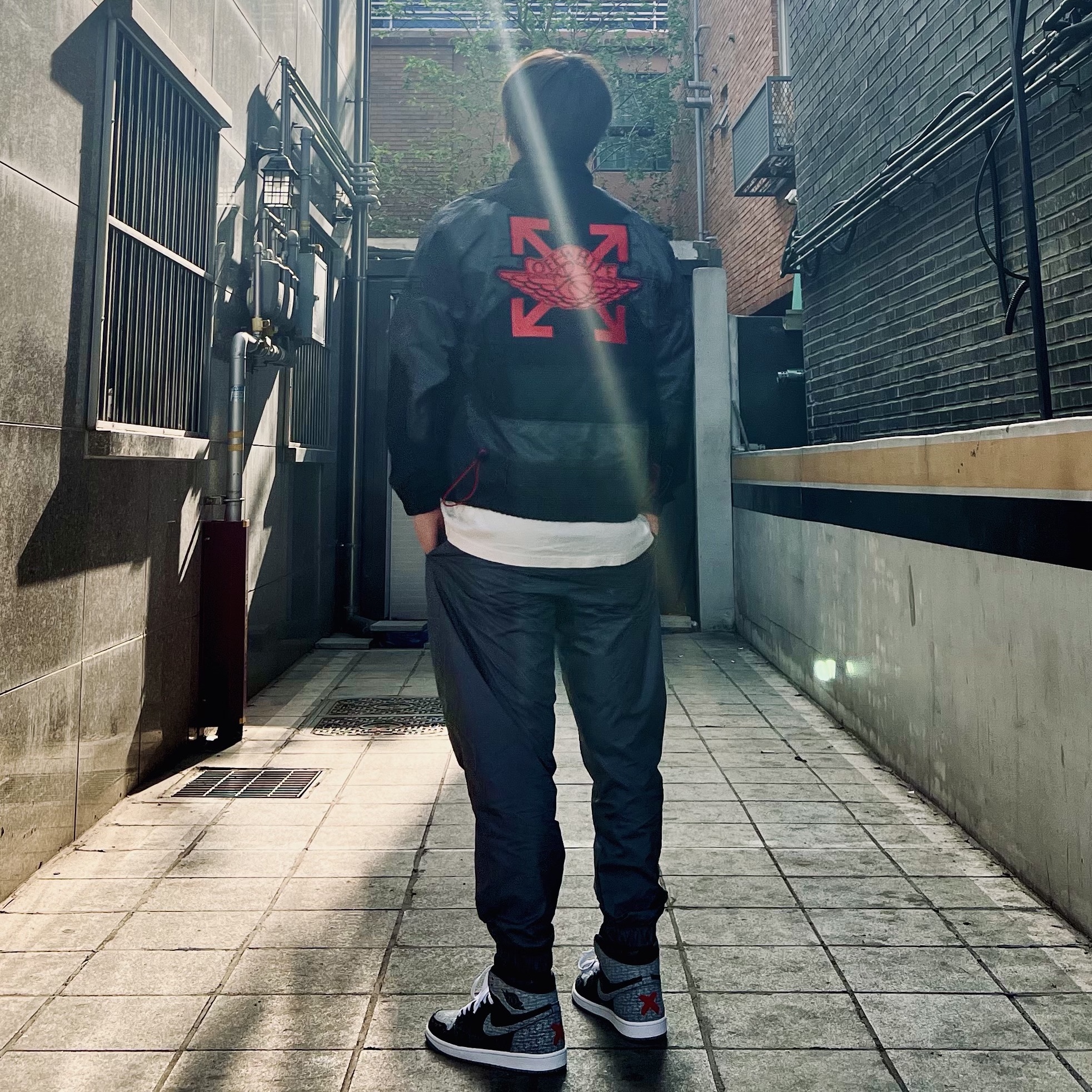 Jordan 1 Retro High OG Rebellionaire, Jordan x Off-White Woven Jacket Black - Asia 착용 스타일