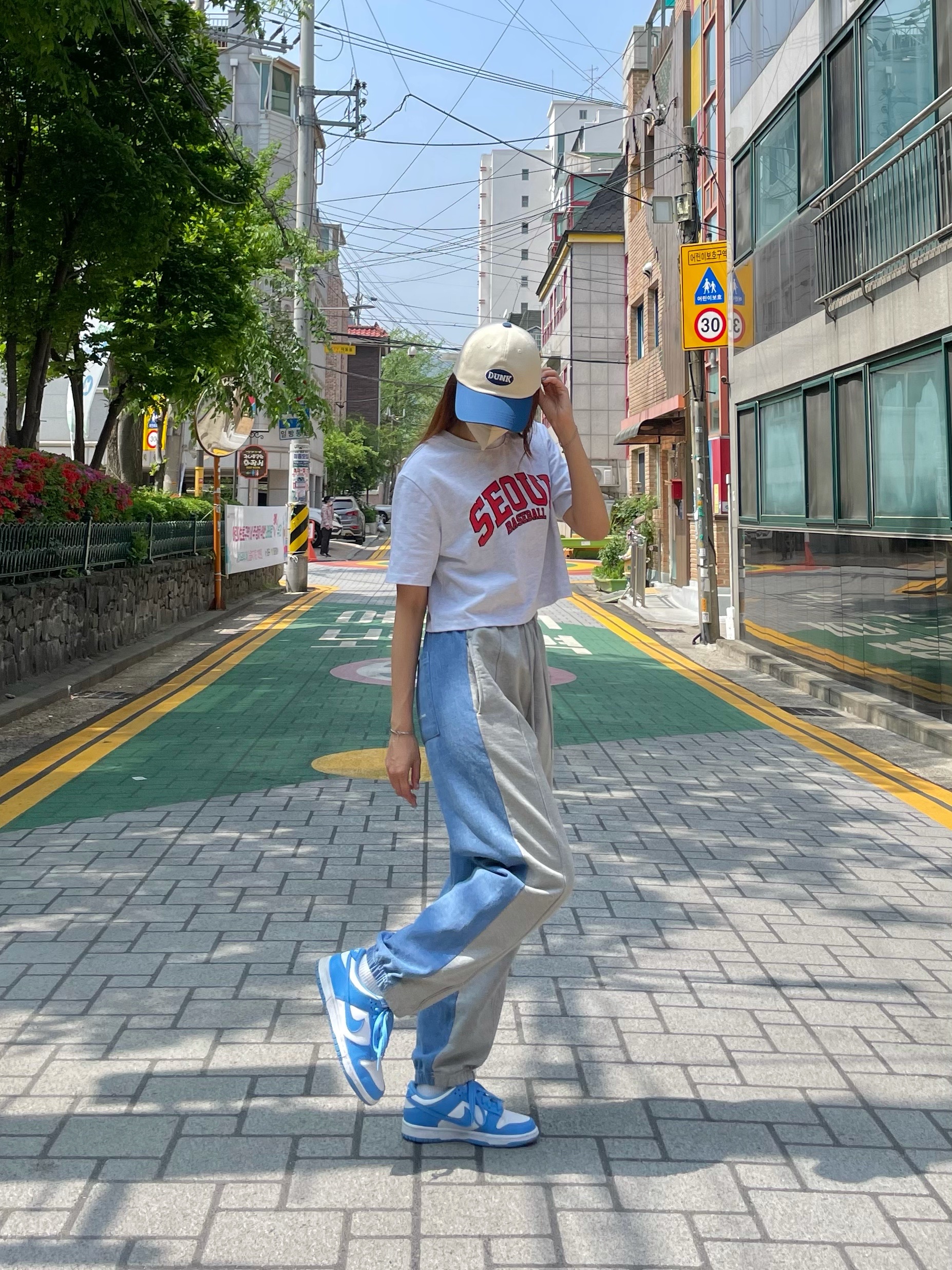 (GS) Nike Dunk Low University Blue 착용 스타일 - 1