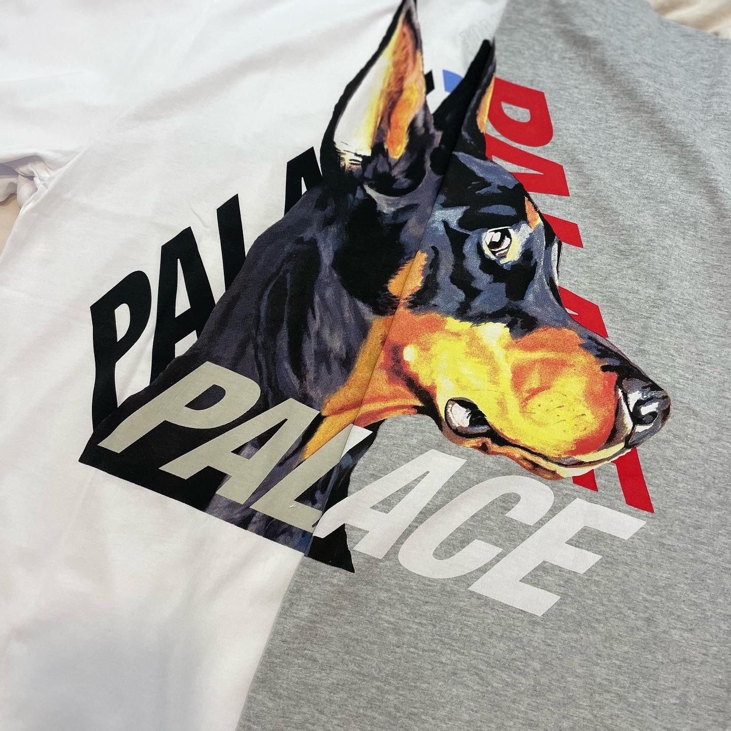 Palace P-3-K-9 T-Shirt White - 22SS, Palace P-3-K-9 T-Shirt Grey Marl - 22SS 착용 스타일