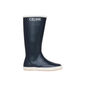 (W) Celine Flat Mid Boot Les Bottles De Pont Celine in Natural Rubber Navy