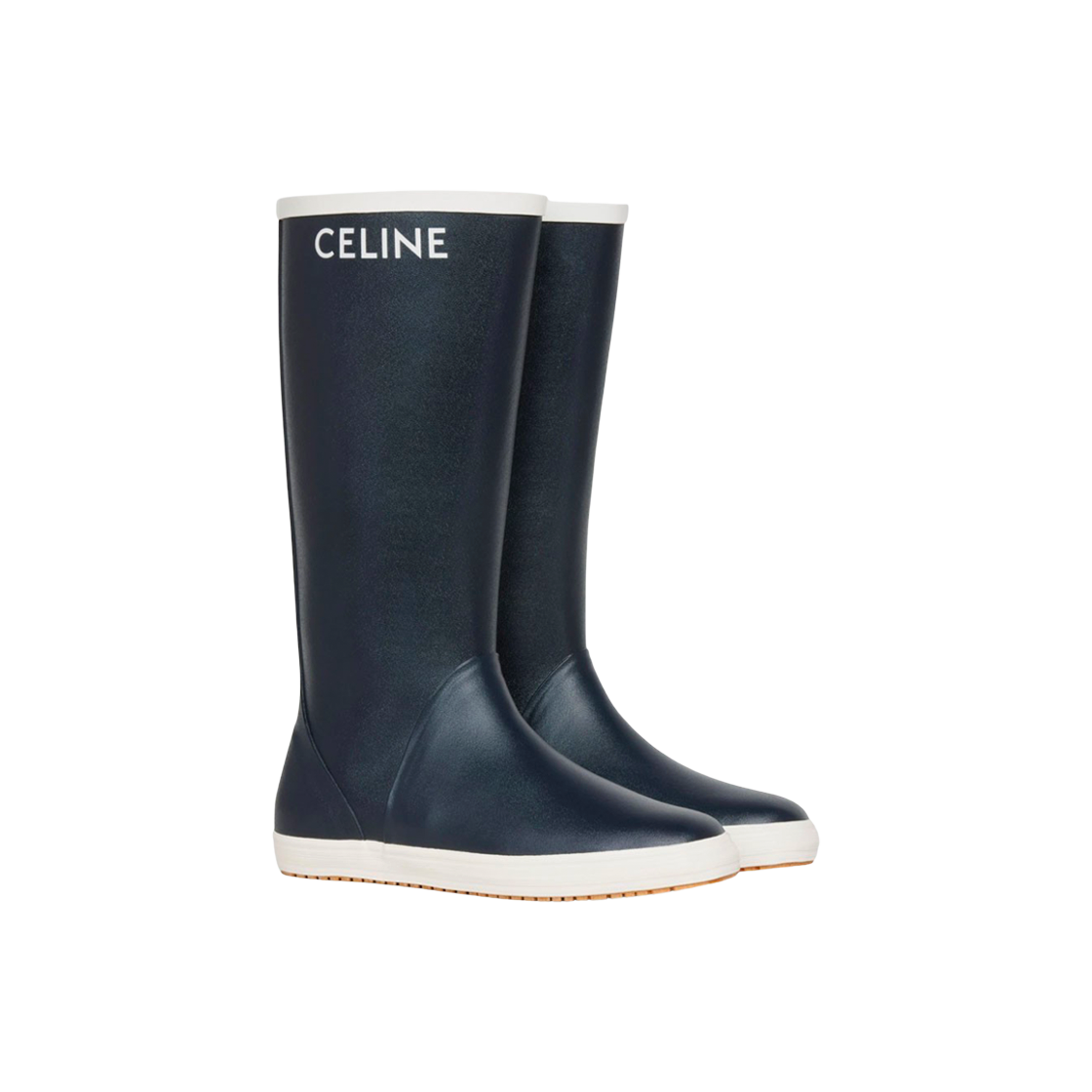 (W) 셀린느 내츄럴 러버 플랫 미드 부츠 레 보테 드 퐁 셀린느 네이비((W) Celine Flat Mid Boot Les Bottles De Pont Celine in Natural Rubber Navy) - 2
