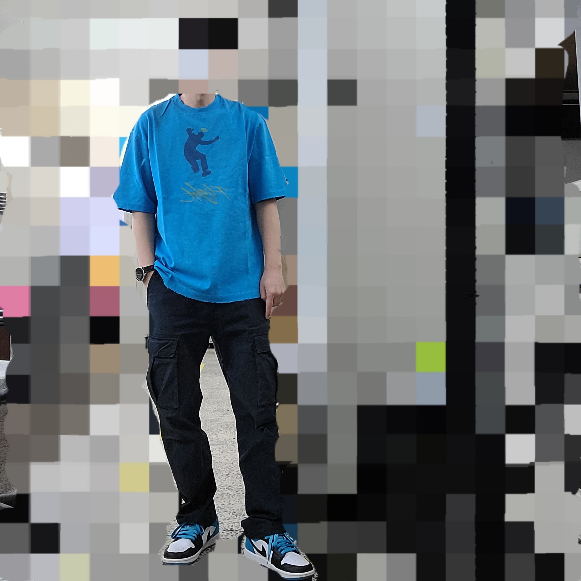 Jordan x Union Graphic T-Shirt Equater Blue - Asia, Jordan 1 Low SE Laser Blue 착용 스타일