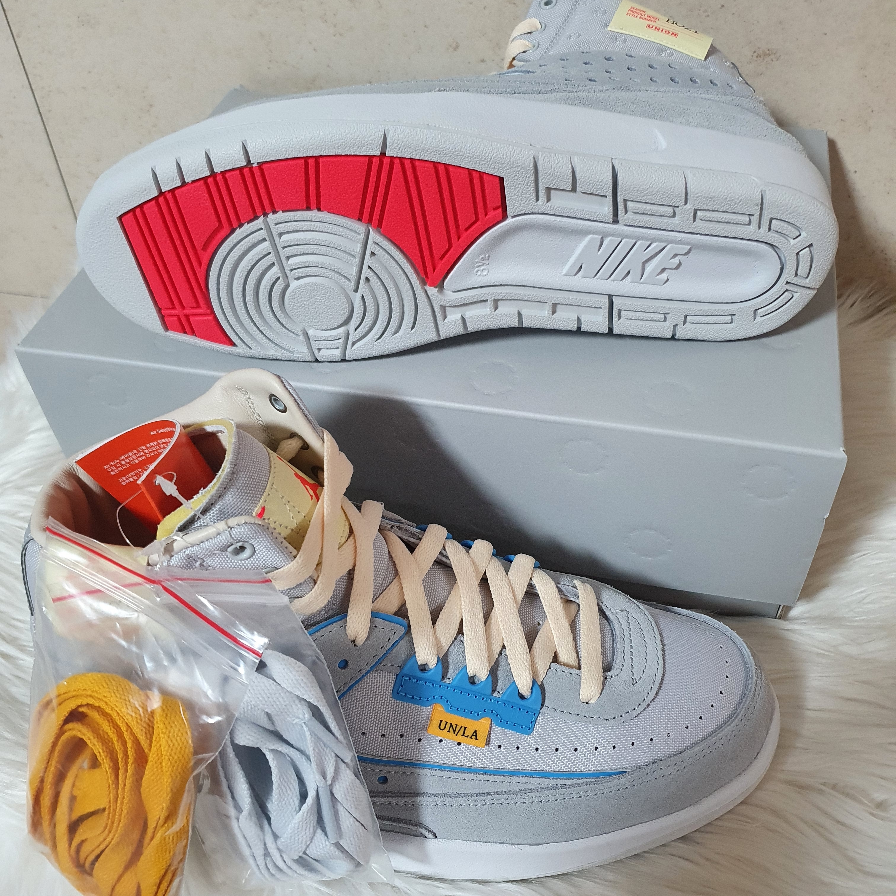 Nike x Union Dunk Low Passport Pack Argon, Jordan 2 x Union Retro SP Grey Fog 착용 스타일 - 3
