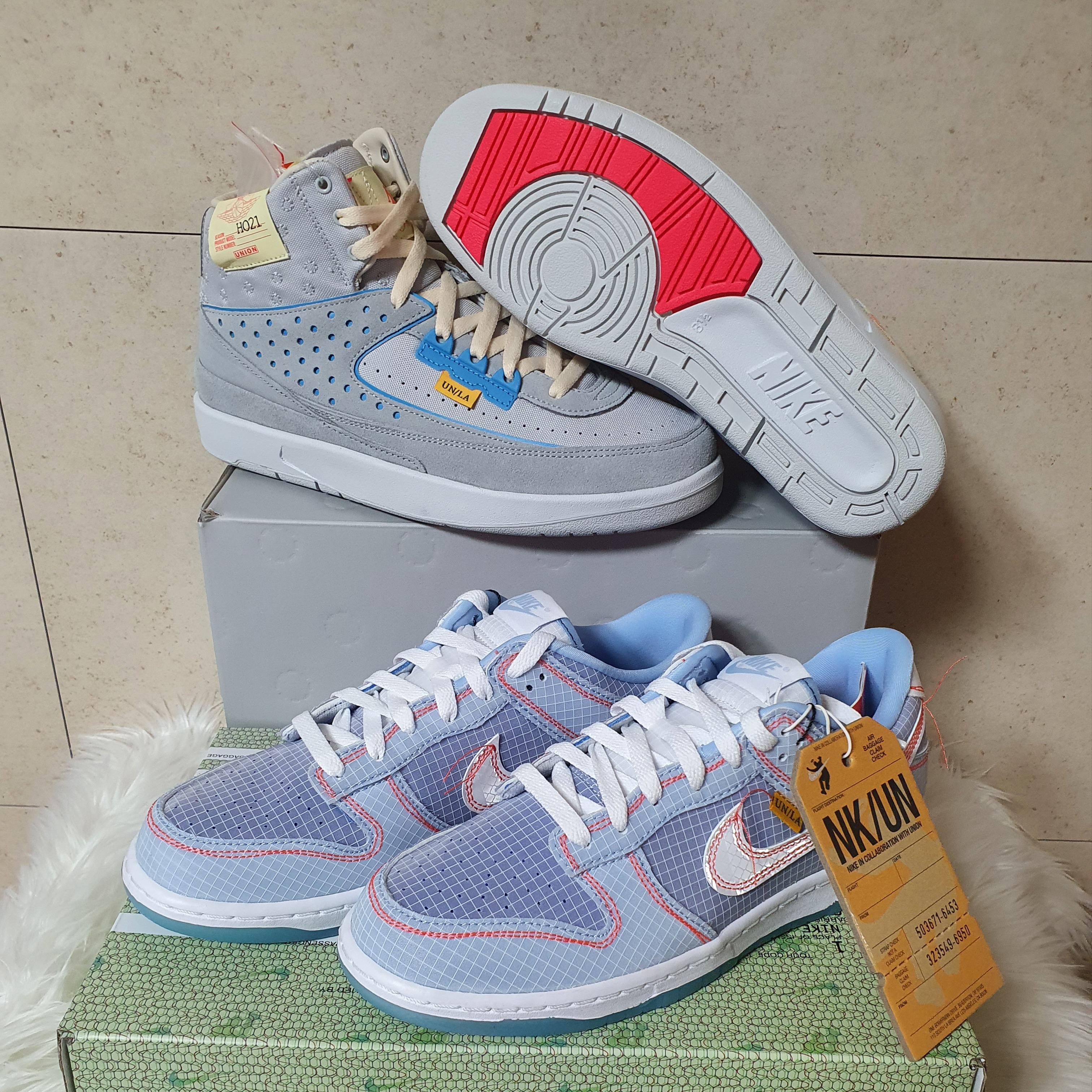 Nike x Union Dunk Low Passport Pack Argon, Jordan 2 x Union Retro SP Grey Fog 착용 스타일 - 4
