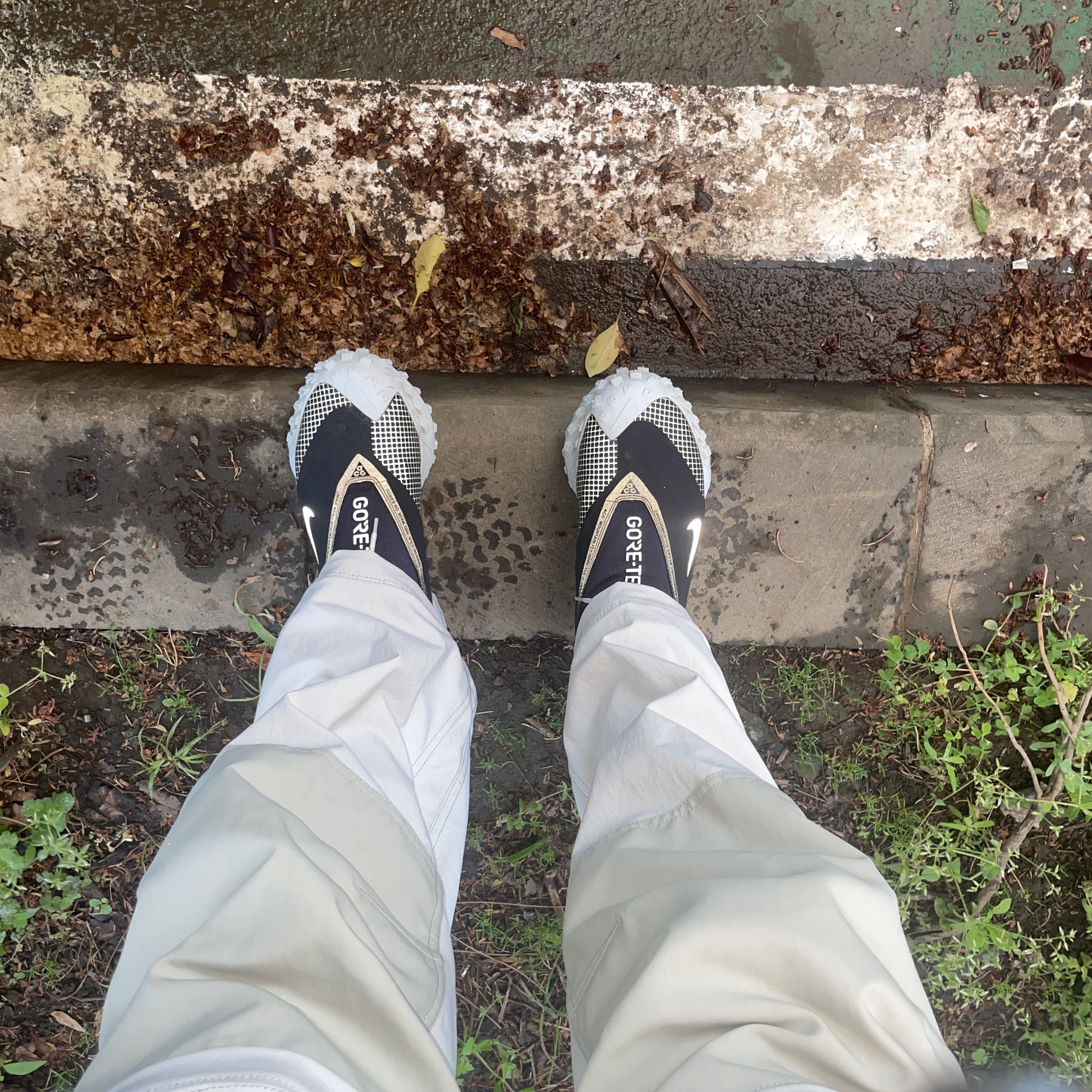 Nike ACG Mountain Fly Gore-Tex Metallic Silver, Nike ACG Smith Summit Cargo Pants Light Bone - Asia 착용 스타일