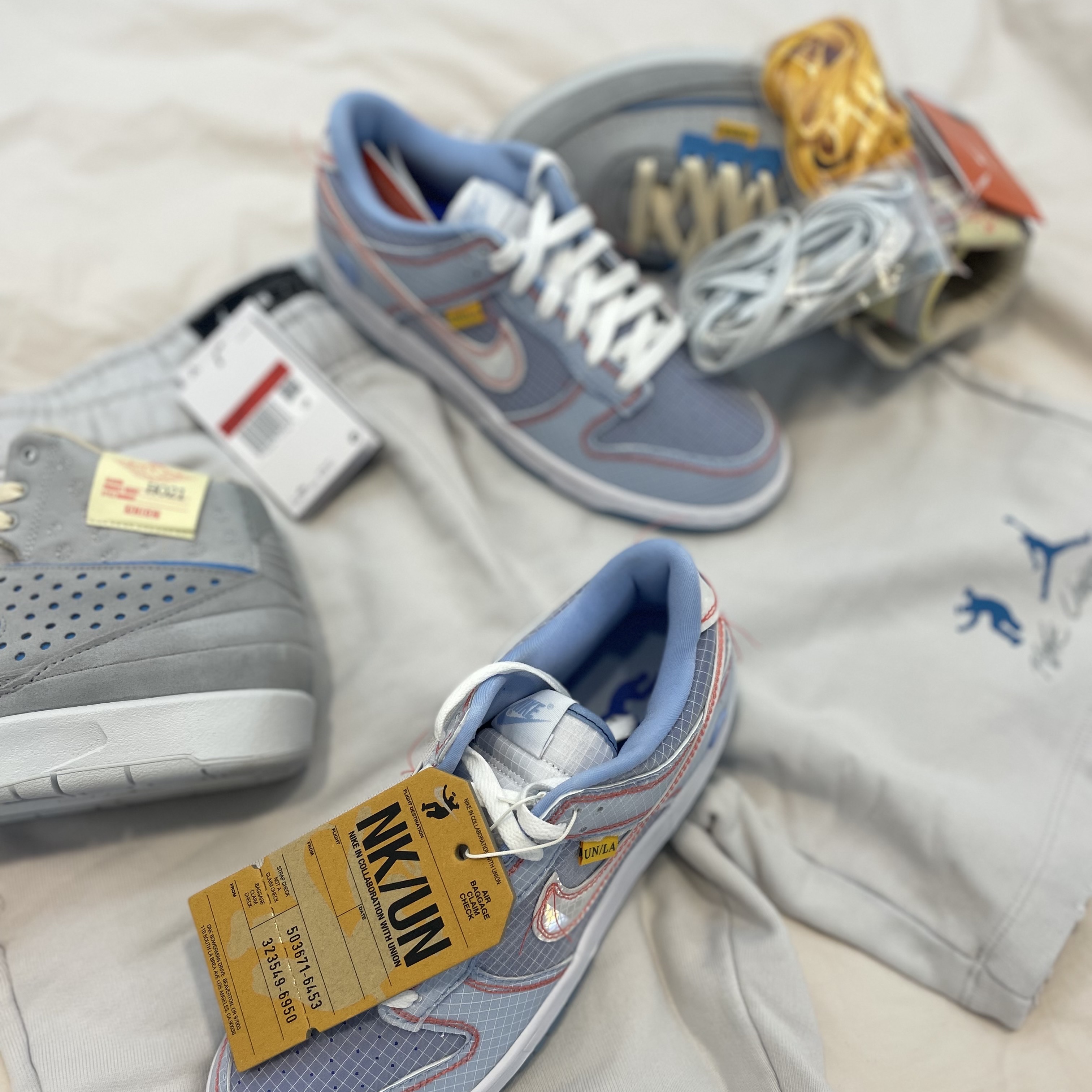 Nike x Union Dunk Low Passport Pack Argon, Jordan 2 x Union Retro SP Grey Fog 착용 스타일