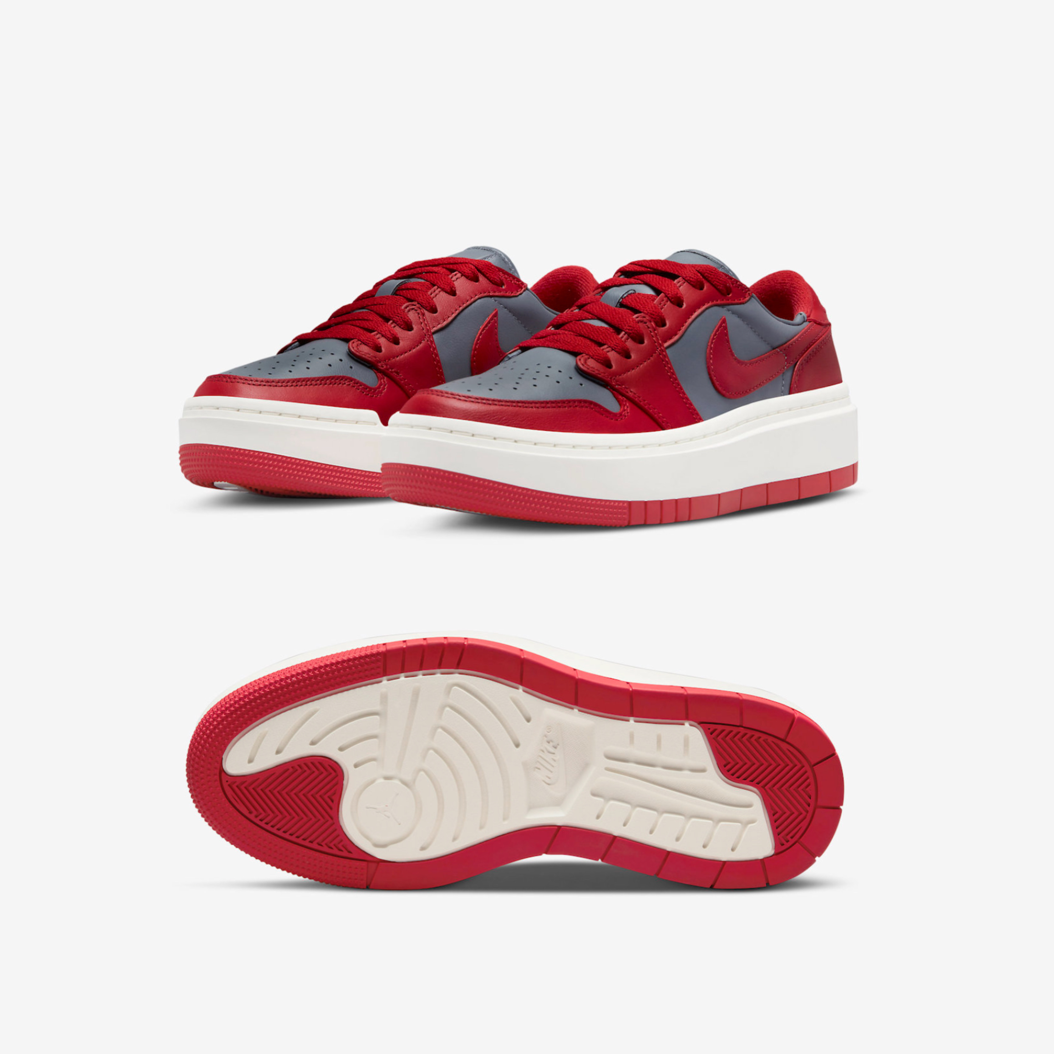 (W) Jordan 1 Elevate Low Dark Grey Varsity Red 착용 스타일 - 2