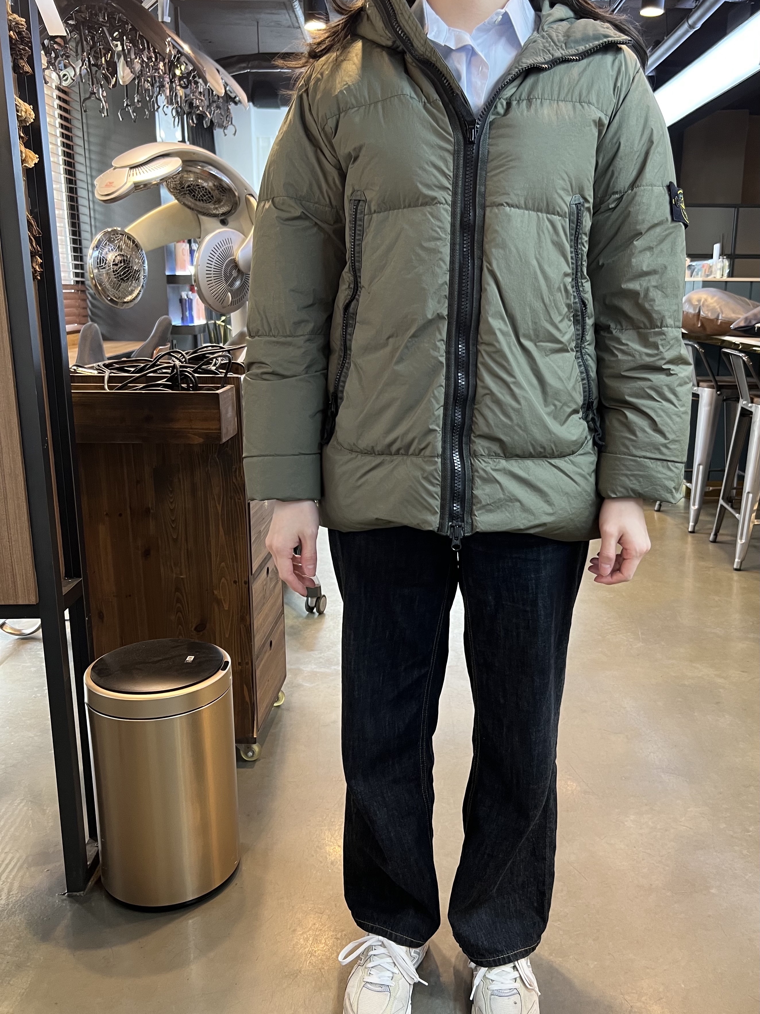 Stone Island 40123 Garment Dyed Crinkle Reps Down Jacket Olive - 21FW 착용 스타일